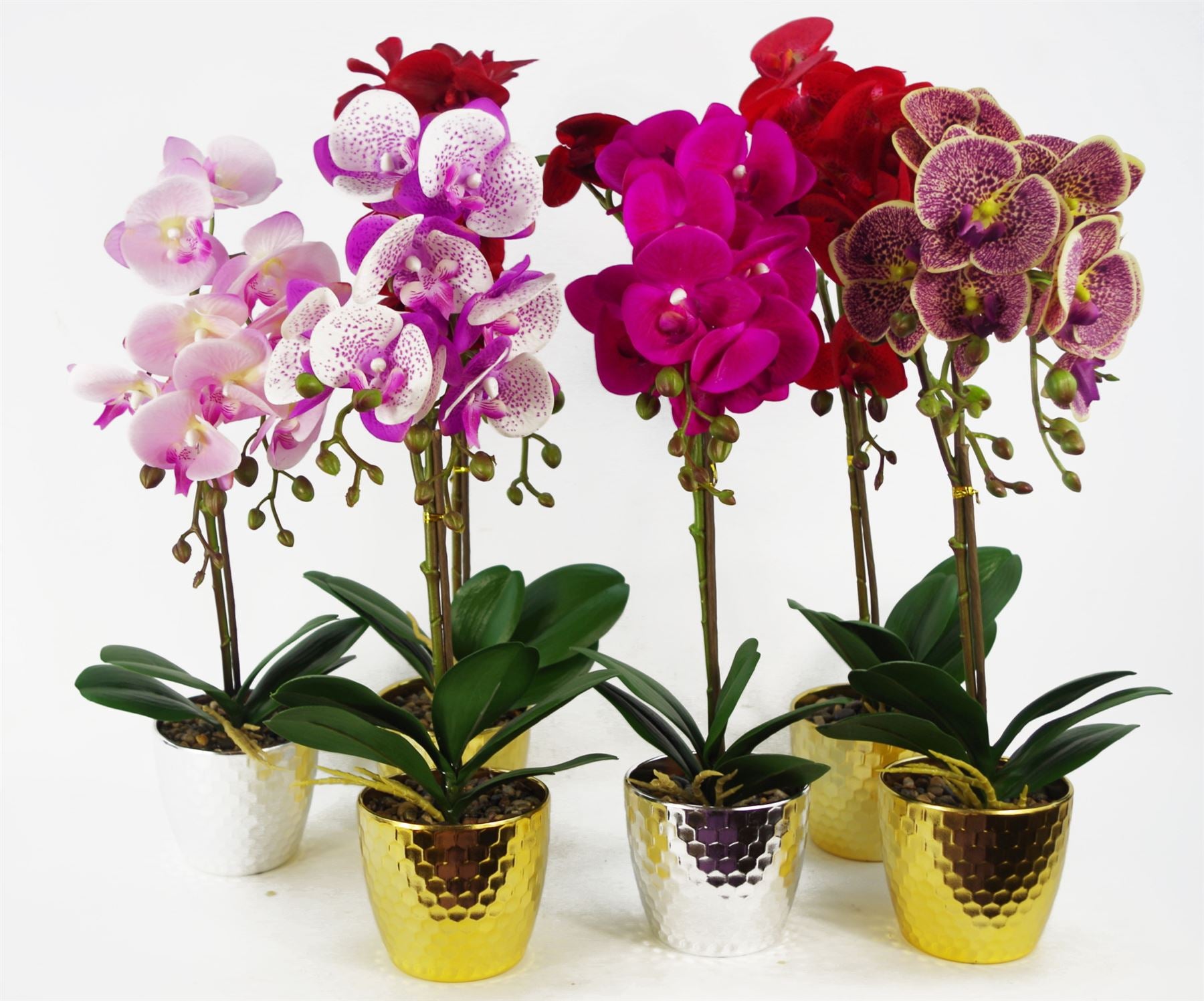 50cm Artificial Phalaenopsis Orchid Plant with Real Touch Leaves, 9 Flowers, Gold Honeycomb Pot