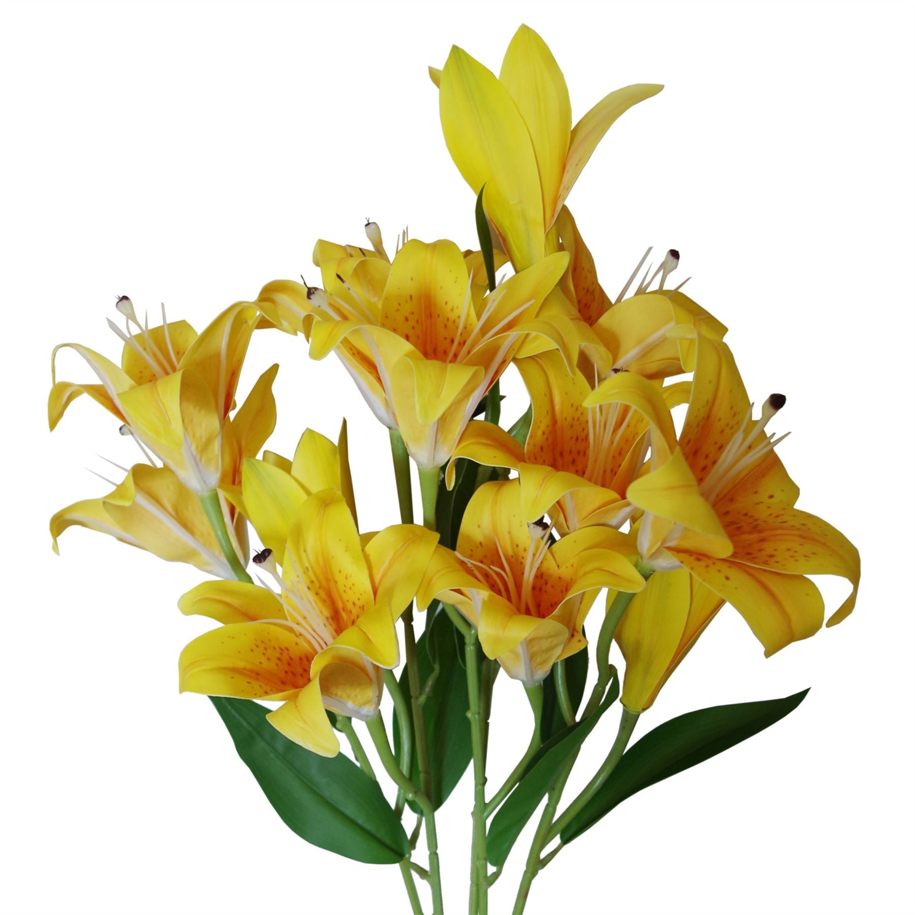 Leaf Pack of 12 Artificial Yellow Lily Stems, 60cm, 144 Flowers