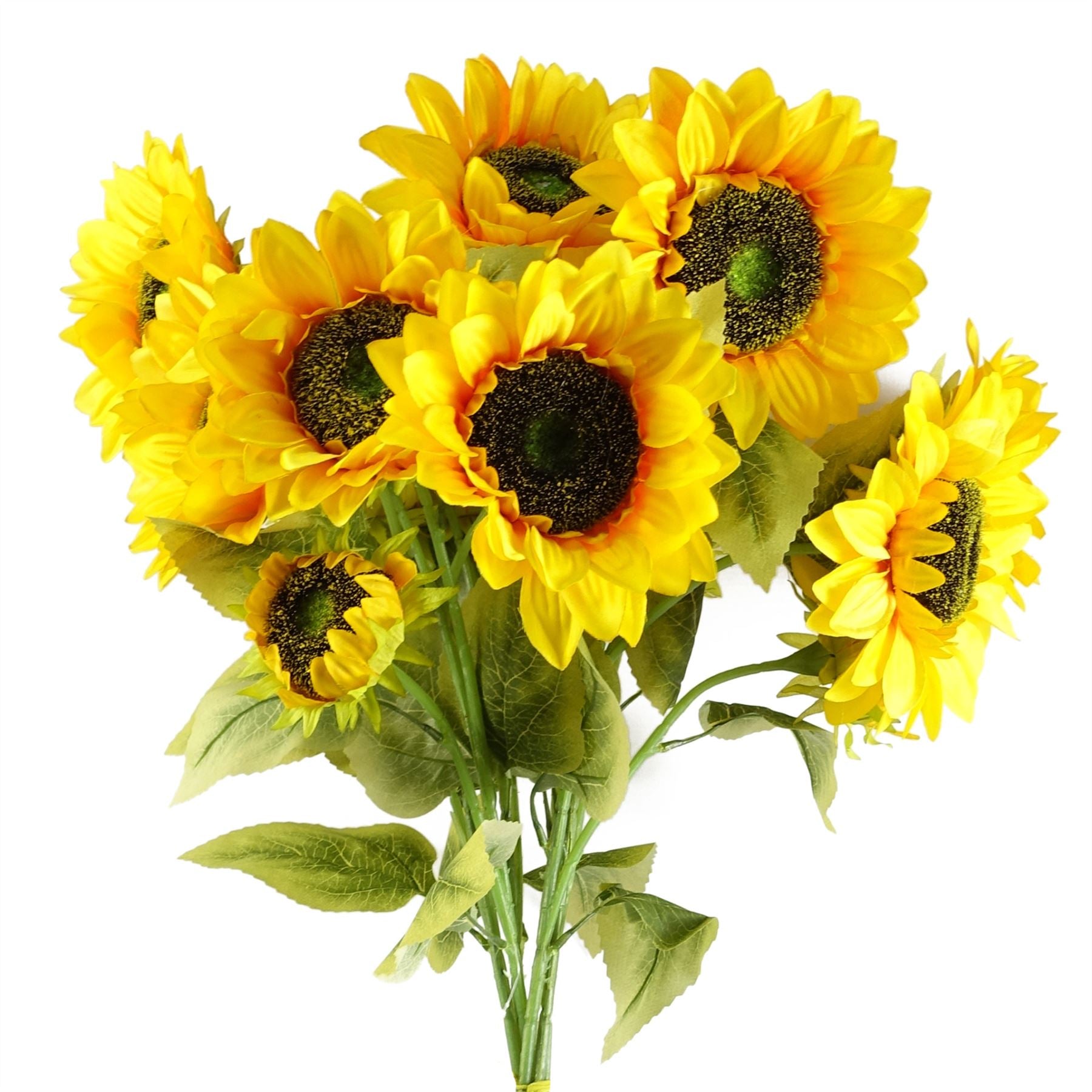 Leaf Pack of 6 Yellow Artificial Sunflower Stems 88cm 18 Heads