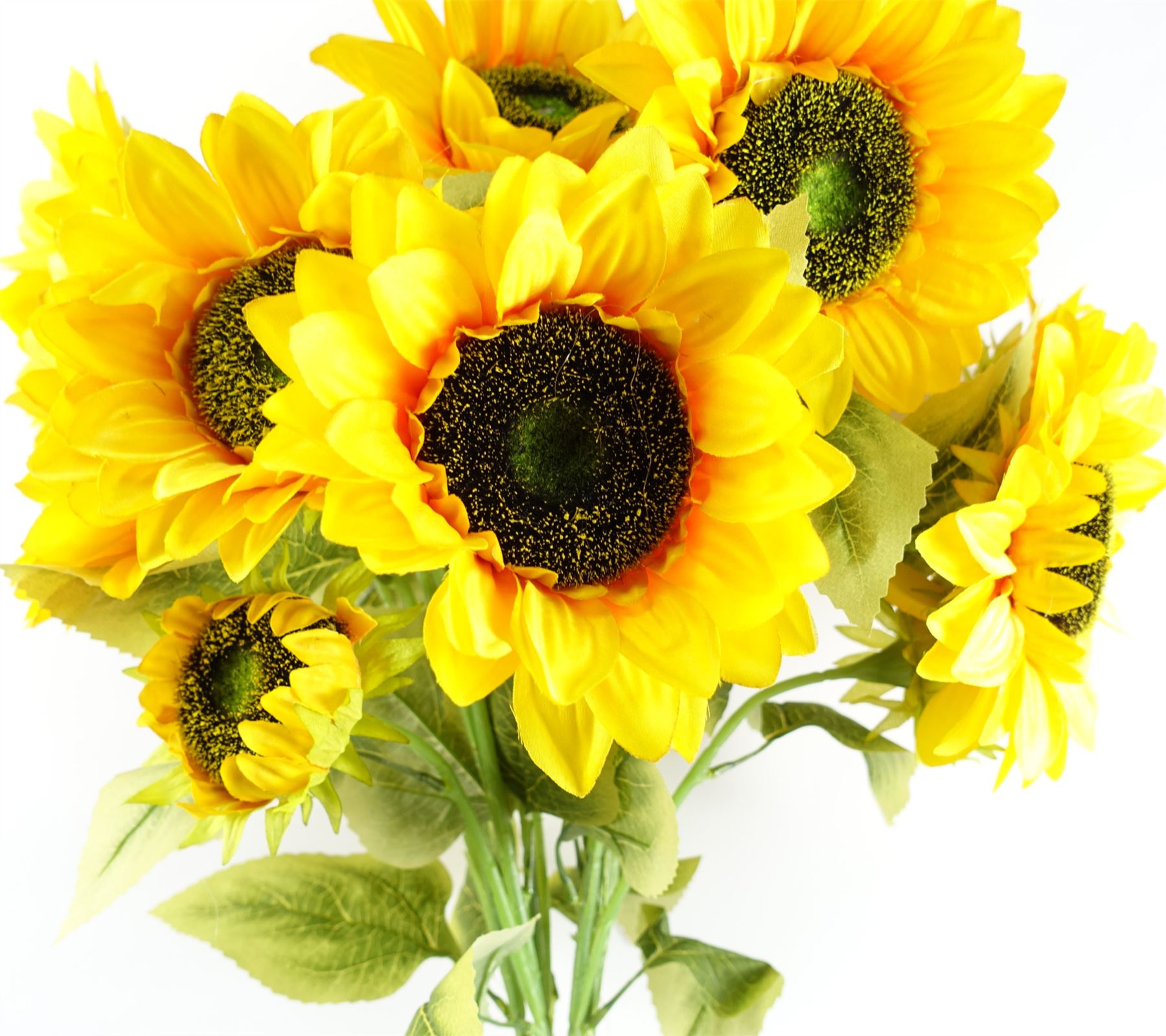 Leaf Pack of 6 Yellow Artificial Sunflower Stems 88cm 18 Heads