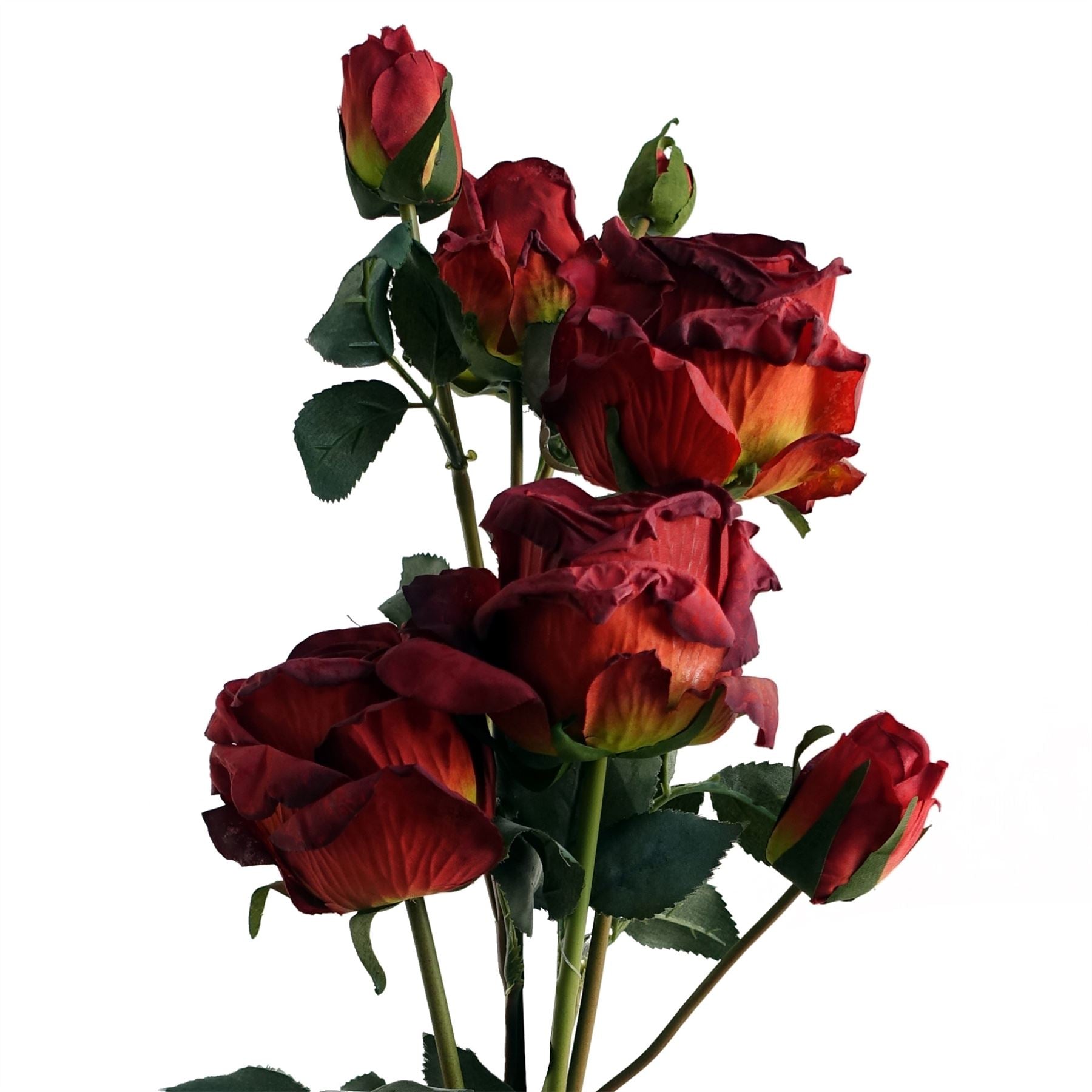 Leaf 60cm Red Rose Artificial Flower Spray, 4 Flowers and 3 Buds