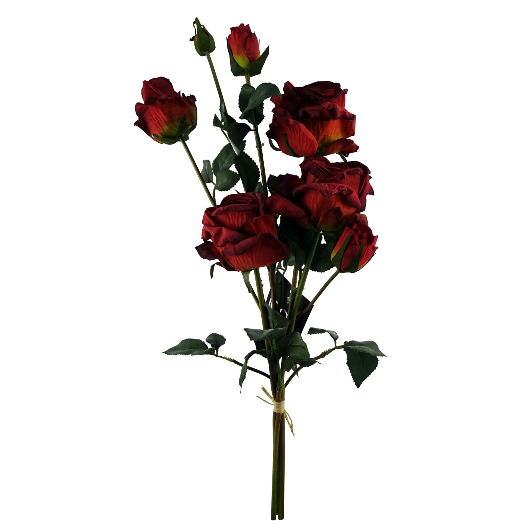 Leaf 60cm Red Rose Artificial Flower Spray, 4 Flowers and 3 Buds
