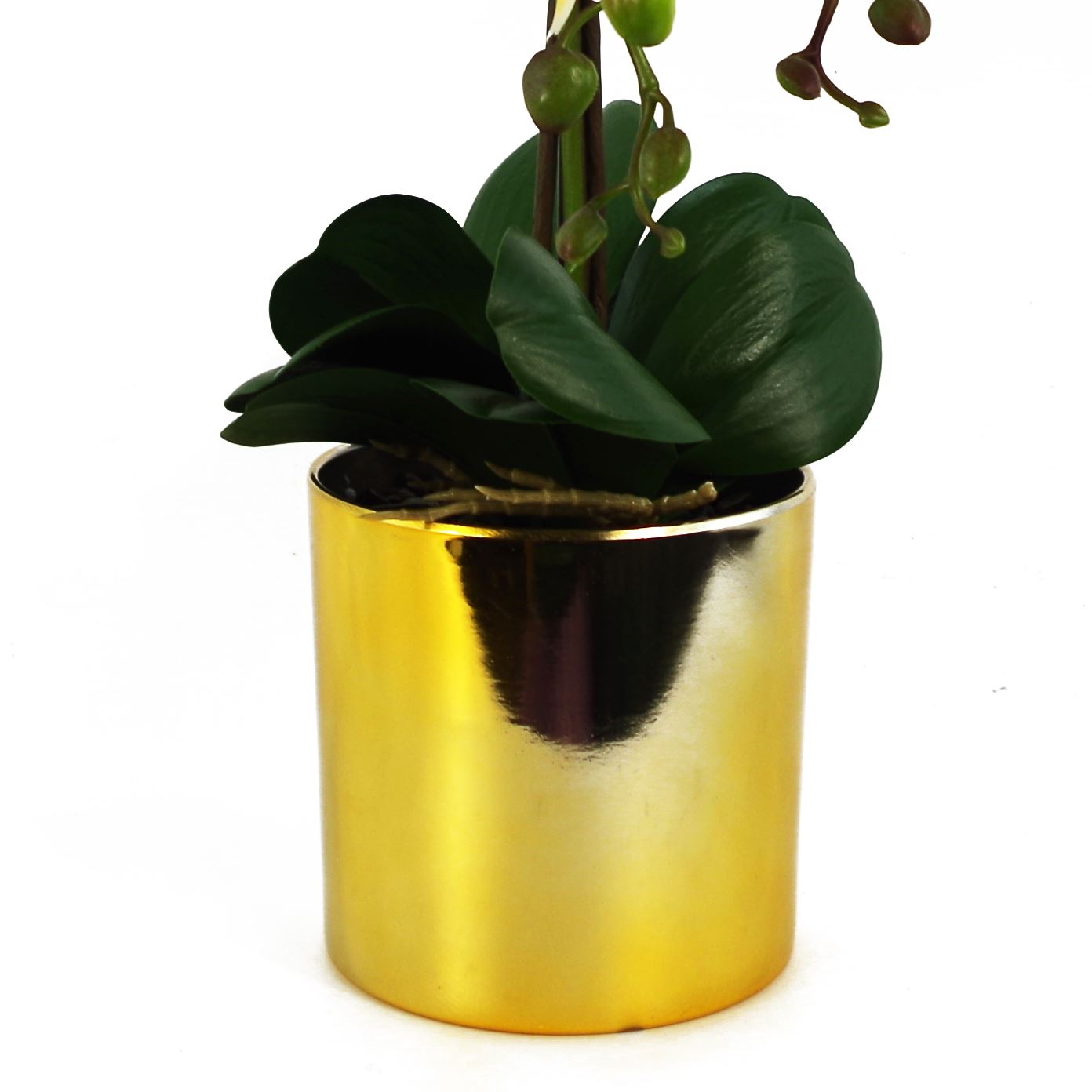 Leaf 52cm Artificial Orchid with 14 Real Touch Flowers, White Gold Decorative Pot