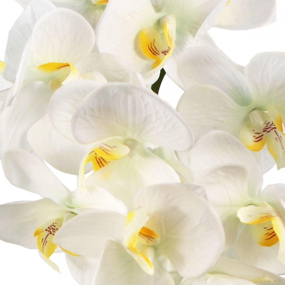 Leaf 52cm Artificial Orchid with 14 Real Touch Flowers, White Gold Decorative Pot