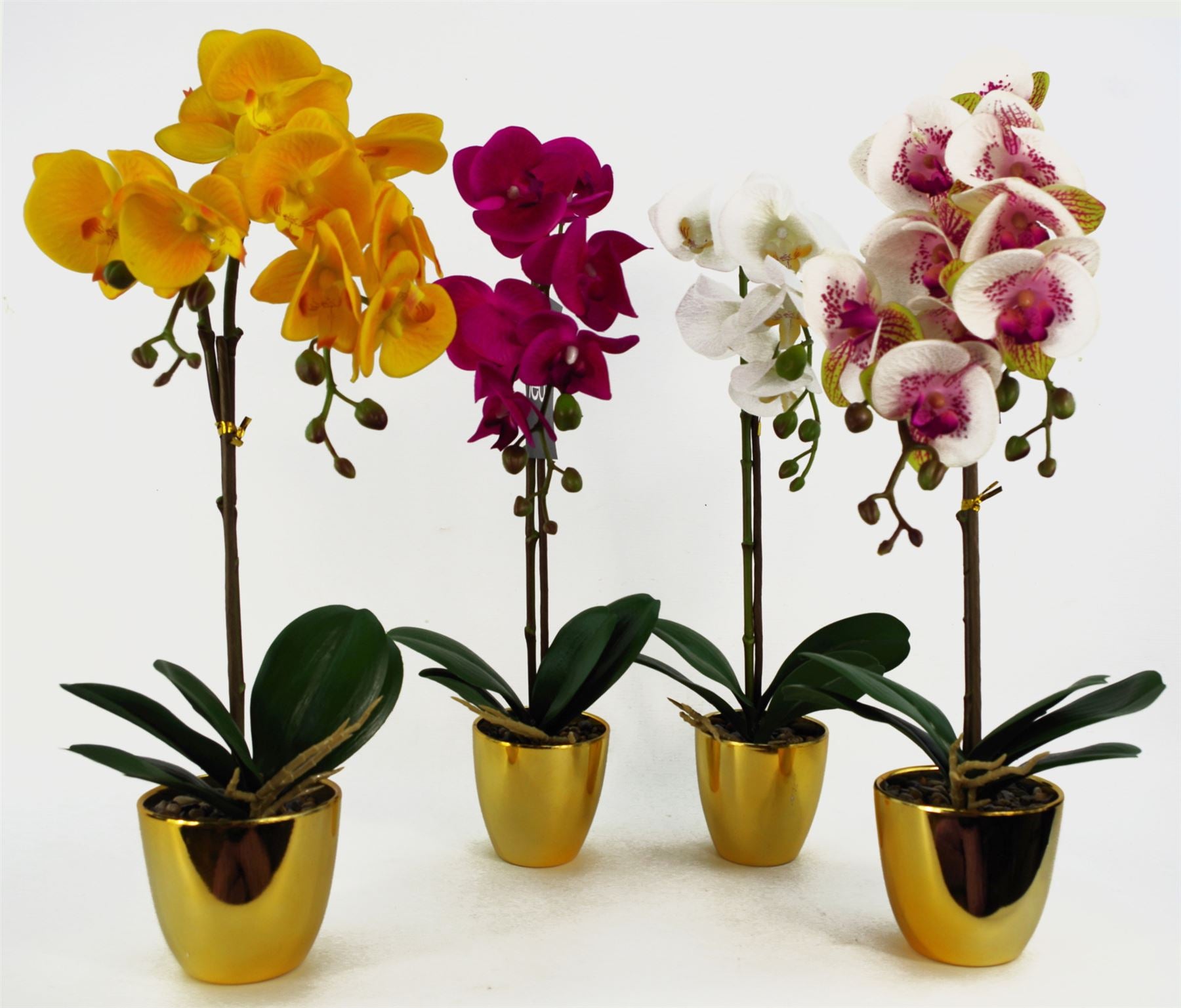 Leaf 48cm Artificial Harlequin Orchid with 9 Real Touch Flowers in Decorative Pot