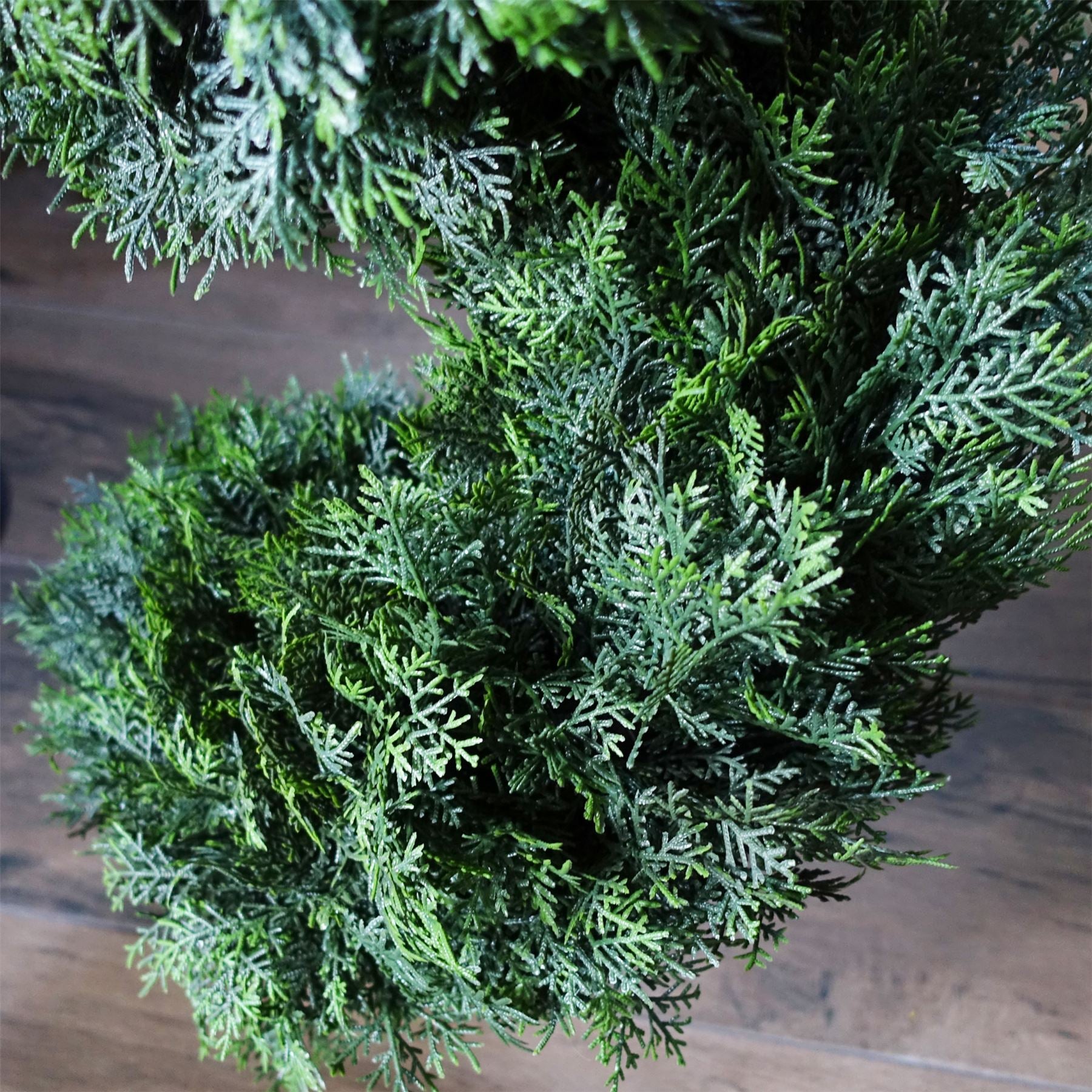 120cm Artificial Cedar Spiral Topiary Tree in Plastic Pot, Dense Foliage, Ready to Display