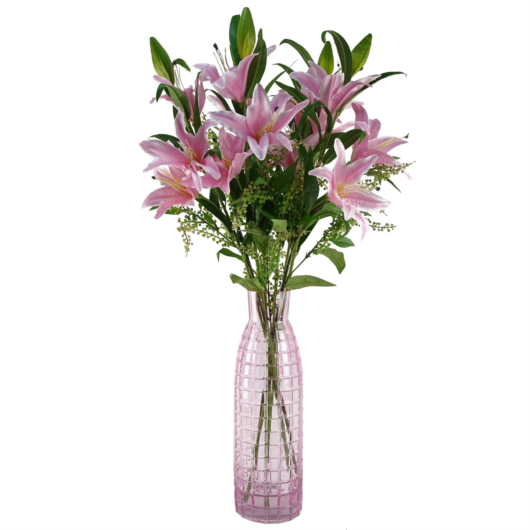 Leaf 49cm Tall Pink Square Glass Vase
