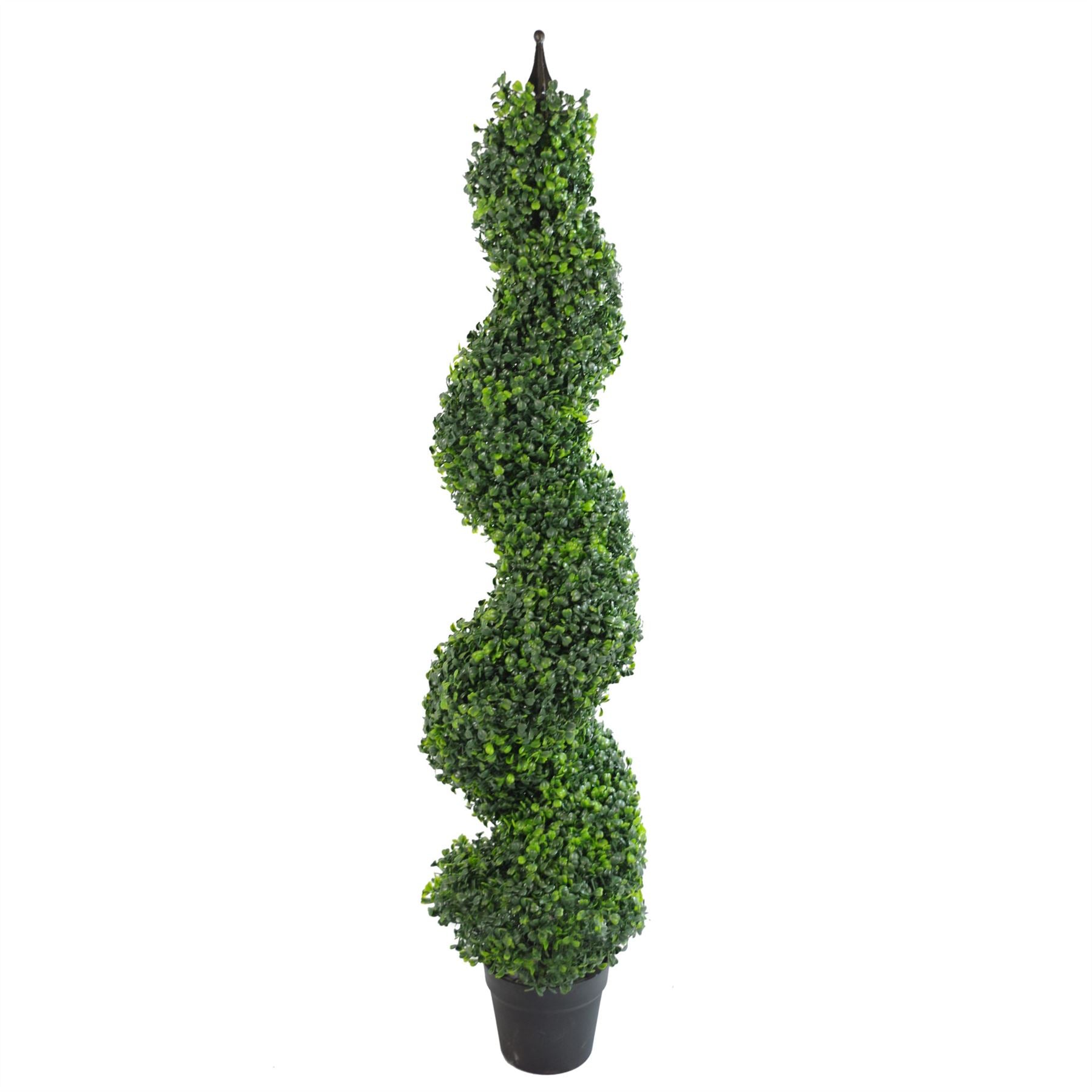 120cm (4ft) Tall Artificial Boxwood Tower Tree Topiary with Spiral Metal Top