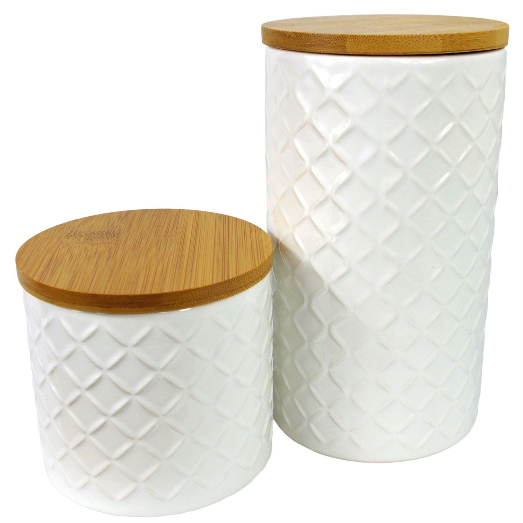 Leaf Set of Two Ceramic Kitchen Storage Canisters with Bamboo Lids
