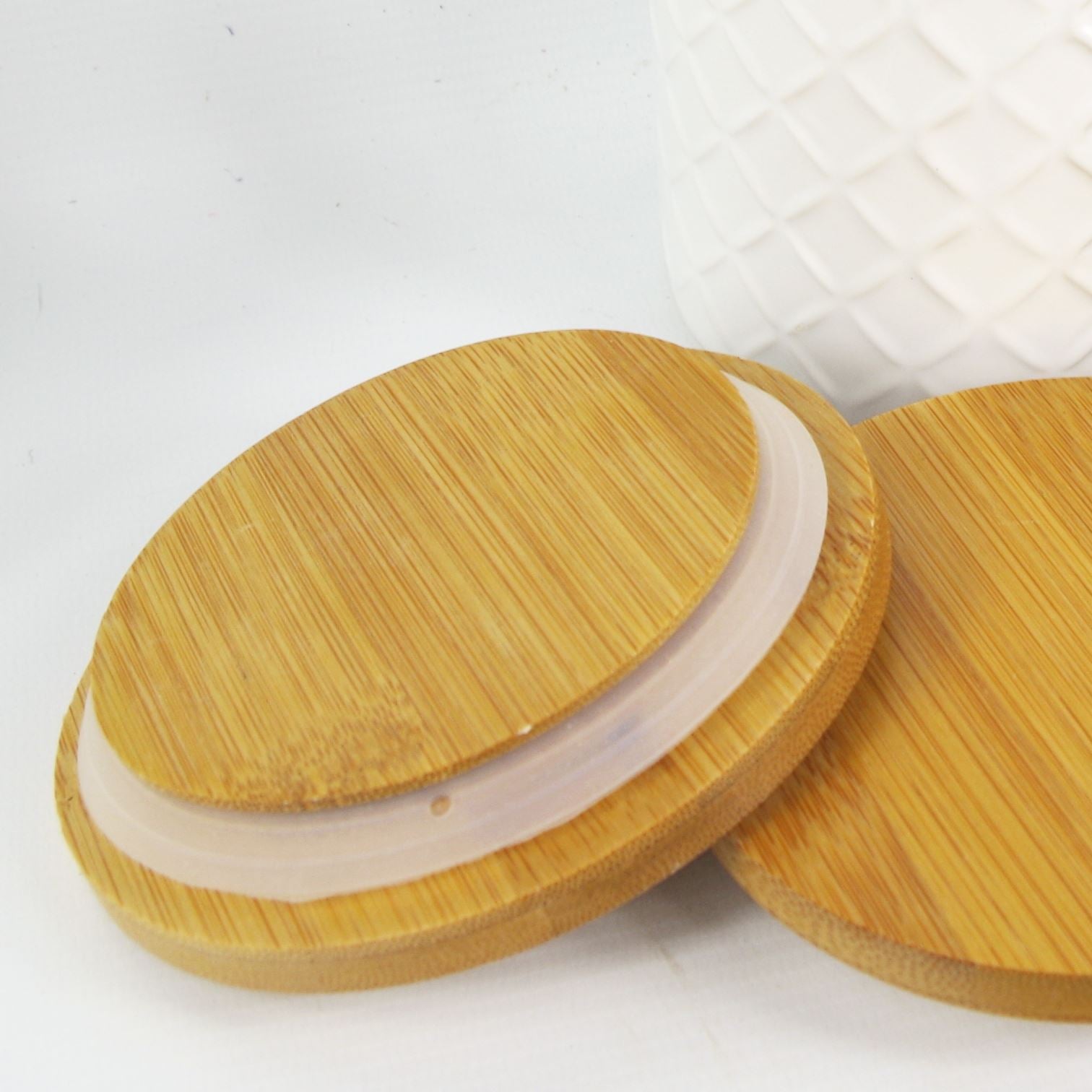 Leaf Set of Two Ceramic Kitchen Storage Canisters with Bamboo Lids