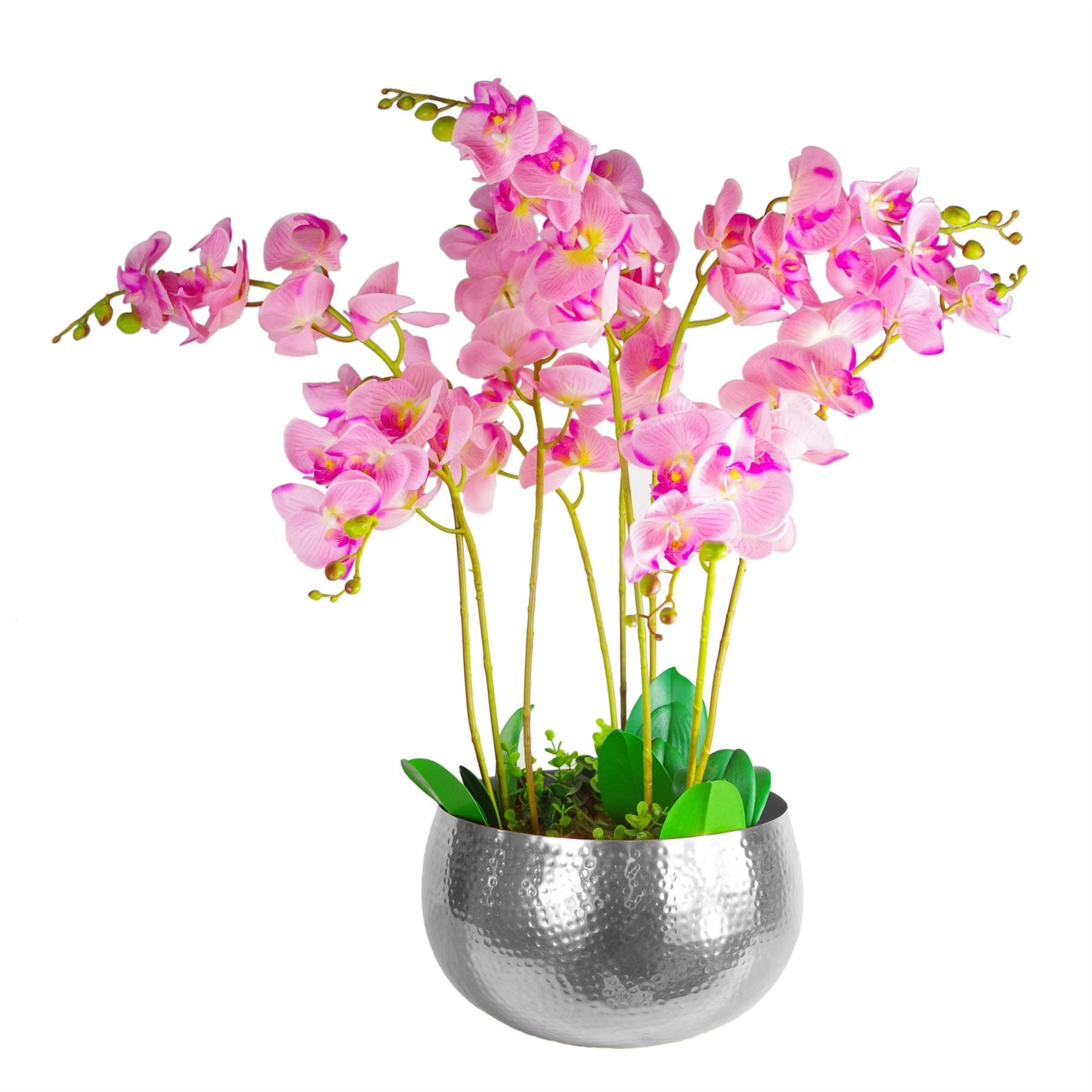 Leaf Large Hammered Metal Planter Bowl 32 x 20cm Silver Colour Straight Edge Indoor Use