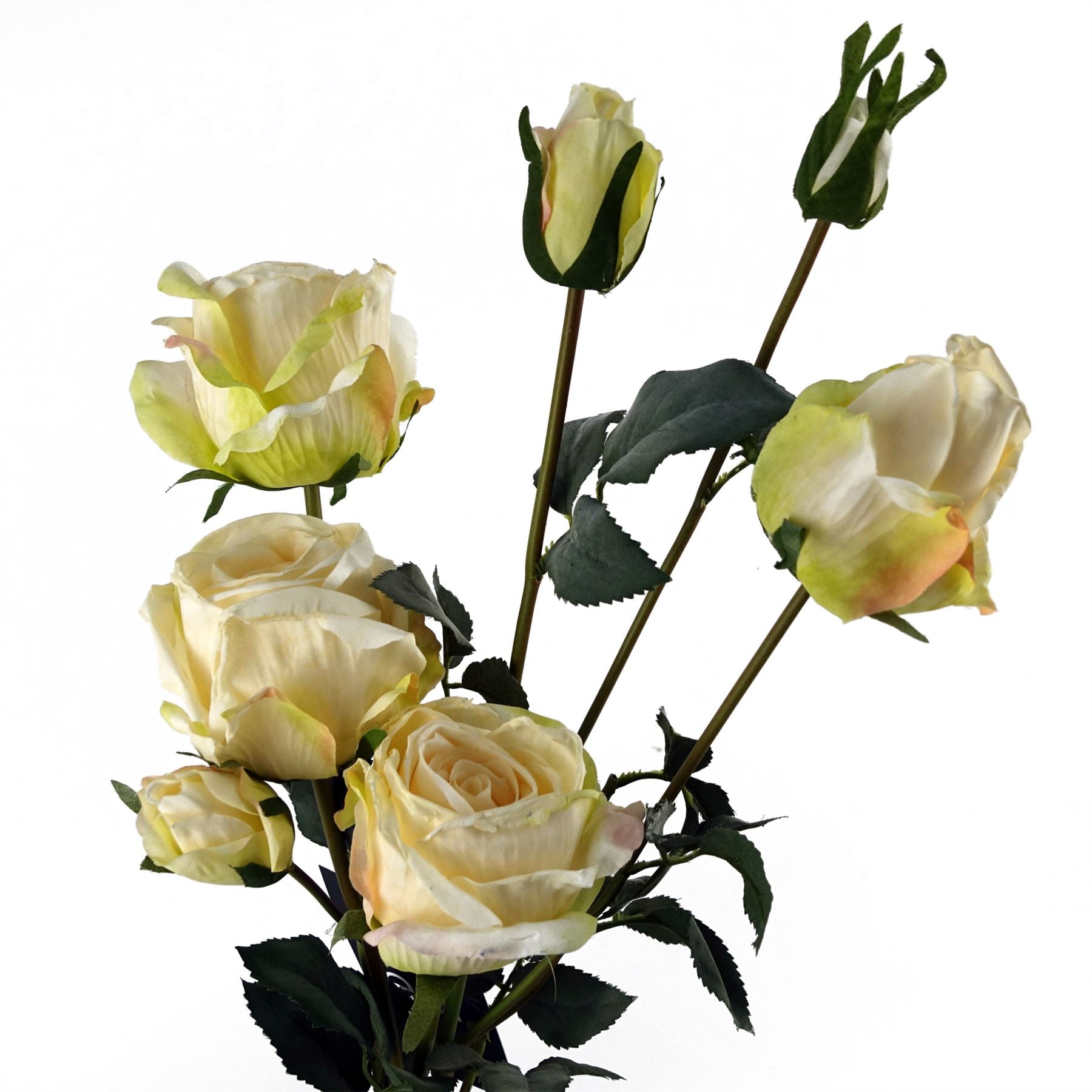 Leaf 6 x 60cm Cream Rose Artificial Flower Sprays, 24 Flowers, 18 Buds