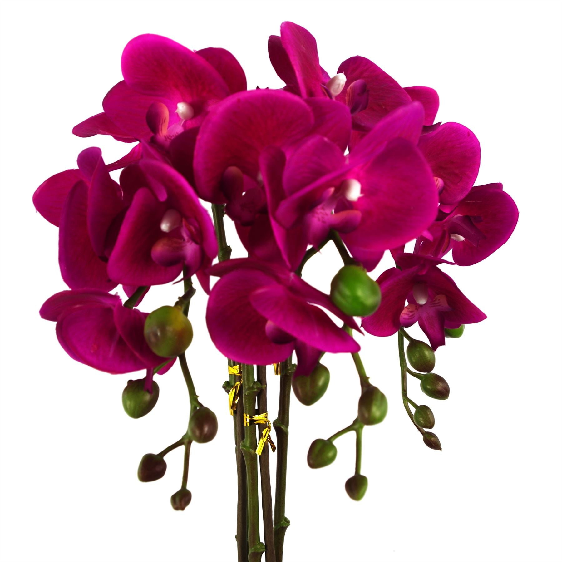 Leaf 52cm Artificial Orchid Plant with 15 Real Touch Flowers, Dark Pink, Silver Decorative Pot