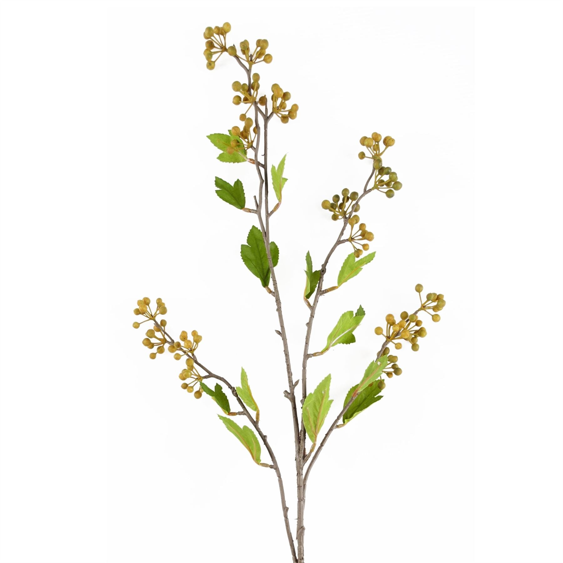 Leaf Pack of 6 Artificial Yellow Berry Stems with Silk Leaves, 90cm