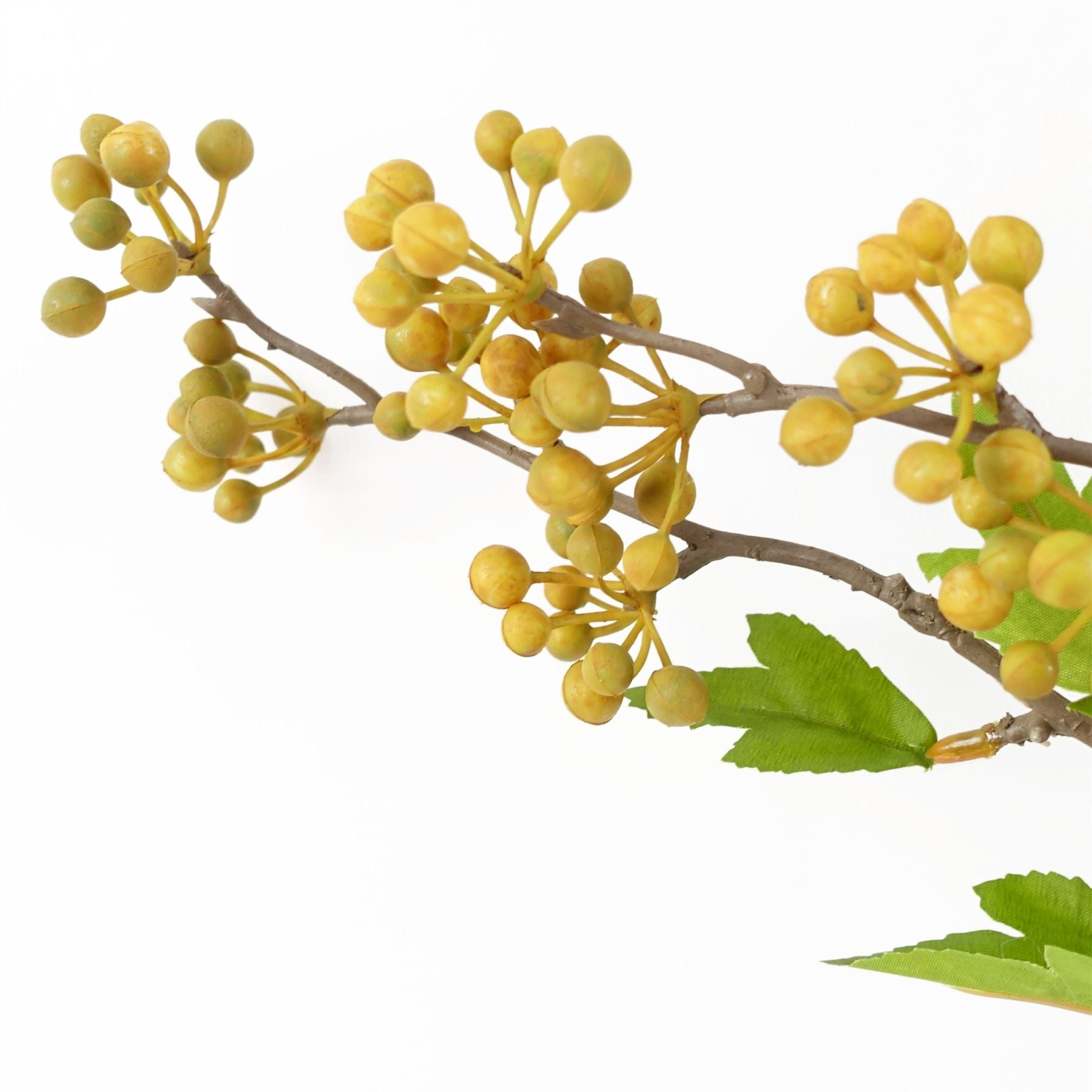 Leaf Pack of 6 Artificial Yellow Berry Stems with Silk Leaves, 90cm