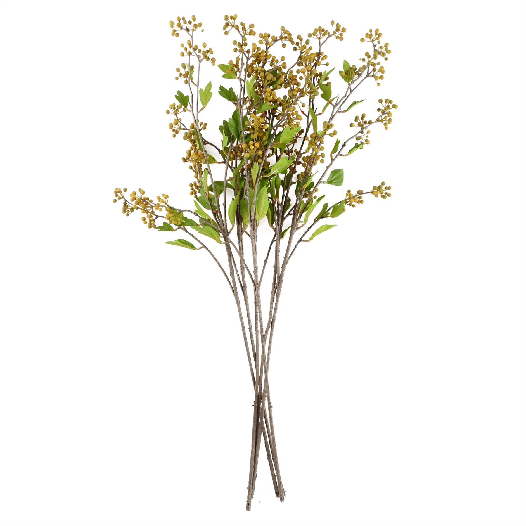 Leaf Pack of 6 Artificial Yellow Berry Stems with Silk Leaves, 90cm