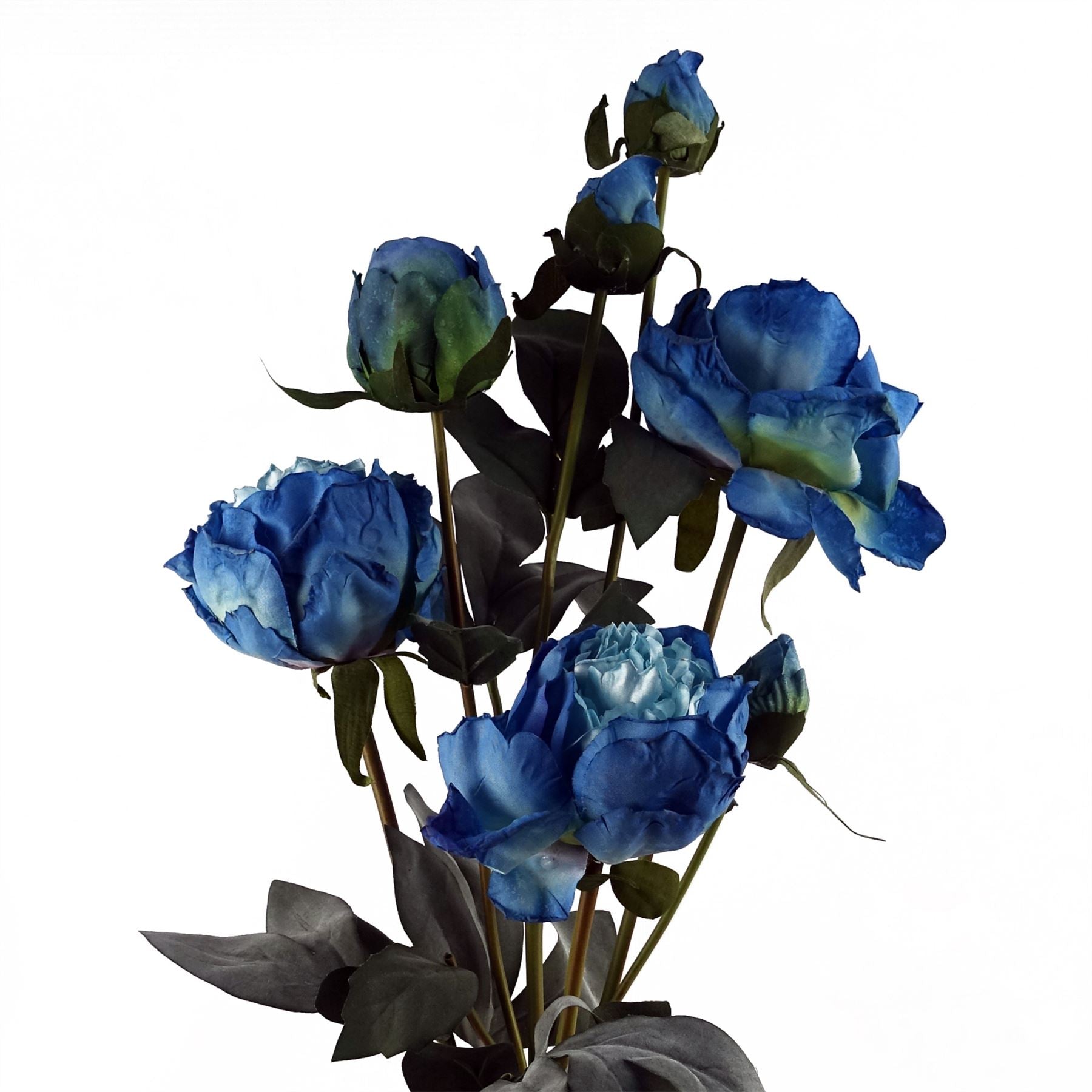 Leaf 55cm Blue Artificial Peony Spray with 4 Flowers and 3 Buds