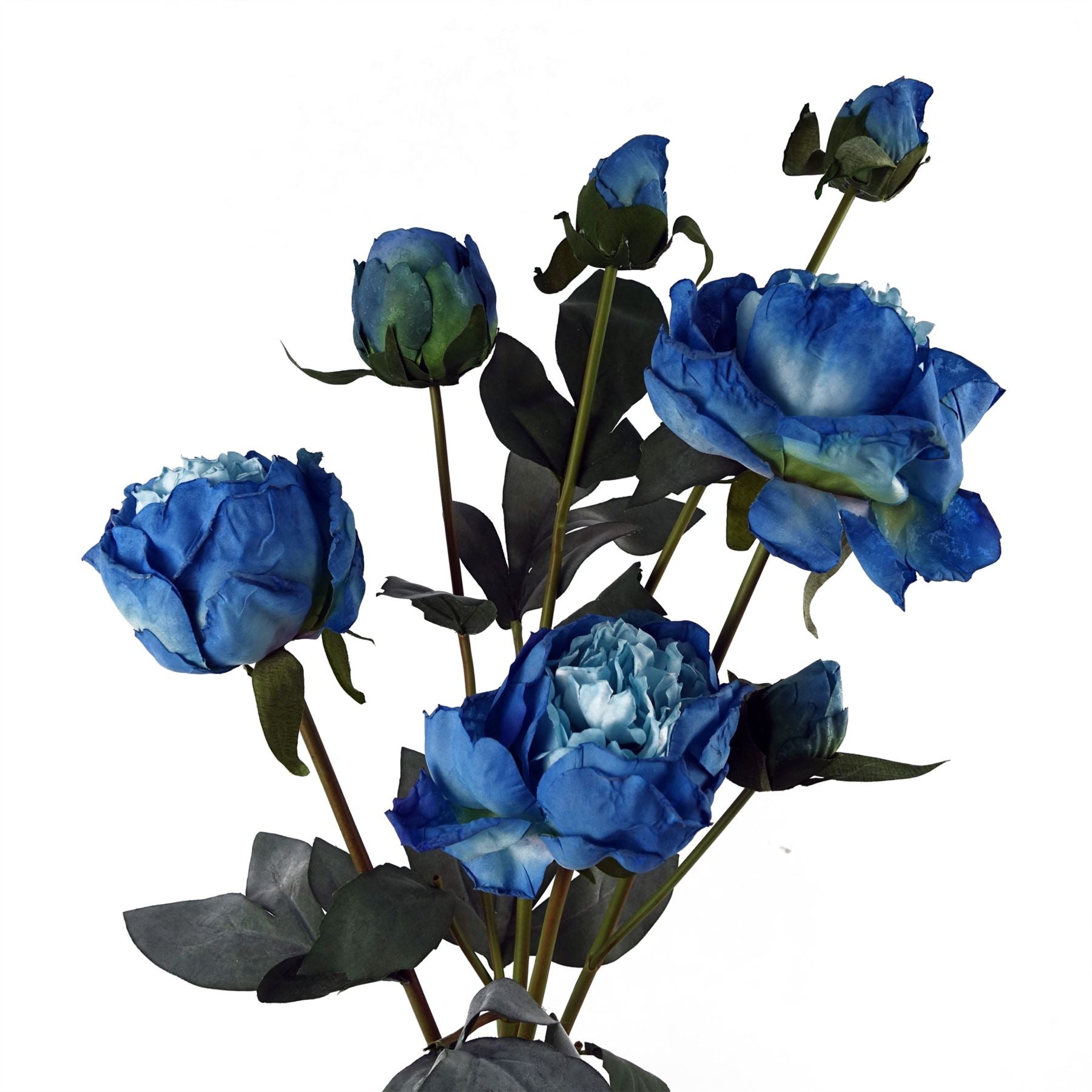 Leaf 55cm Blue Artificial Peony Spray with 4 Flowers and 3 Buds