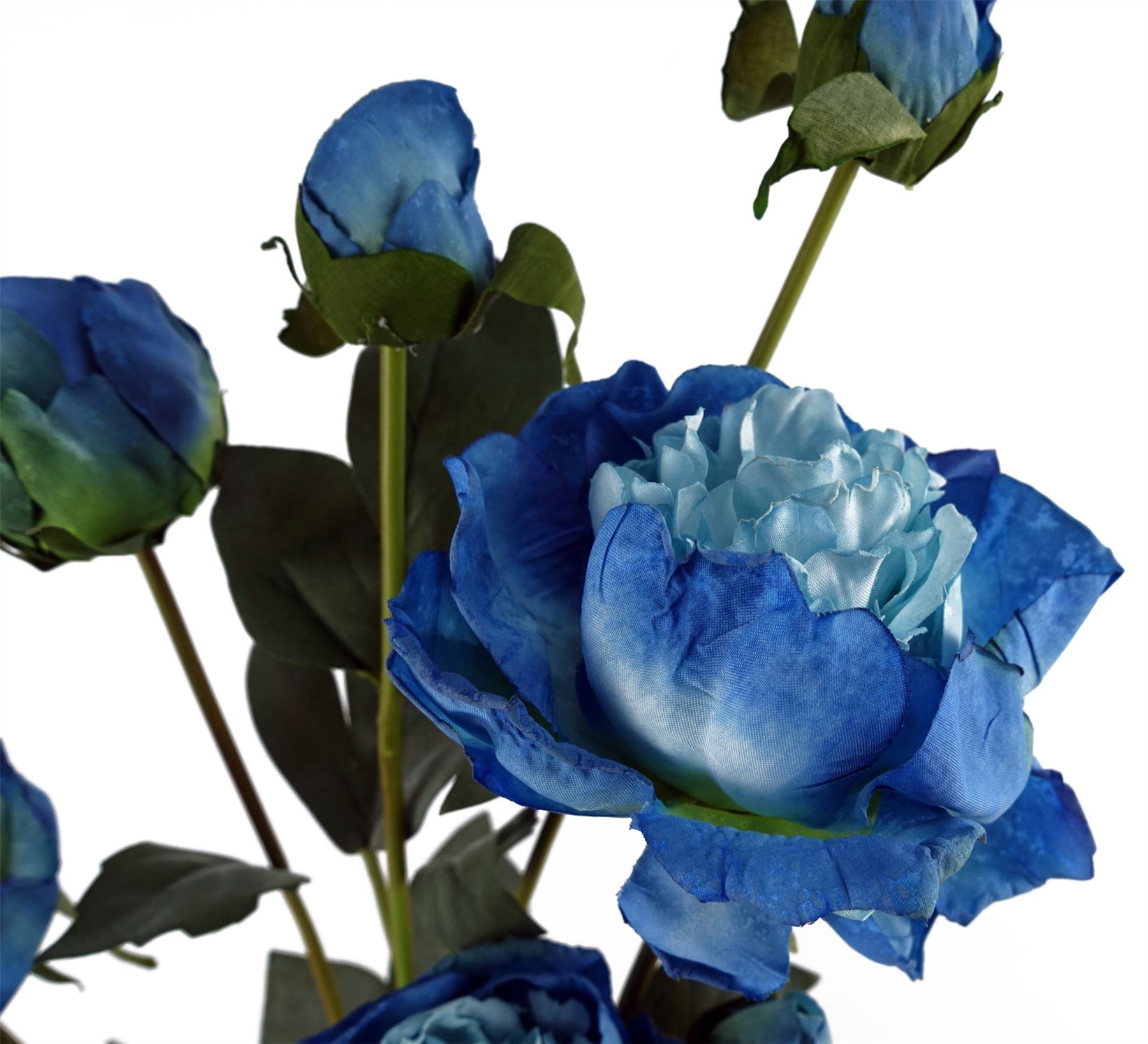 Leaf 55cm Blue Artificial Peony Spray with 4 Flowers and 3 Buds