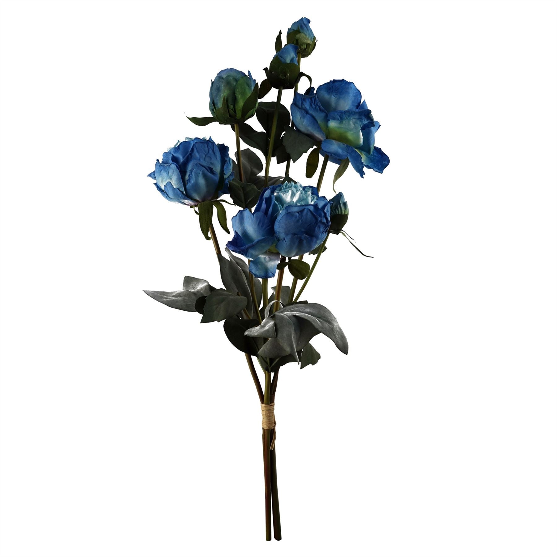 Leaf 55cm Blue Artificial Peony Spray with 4 Flowers and 3 Buds