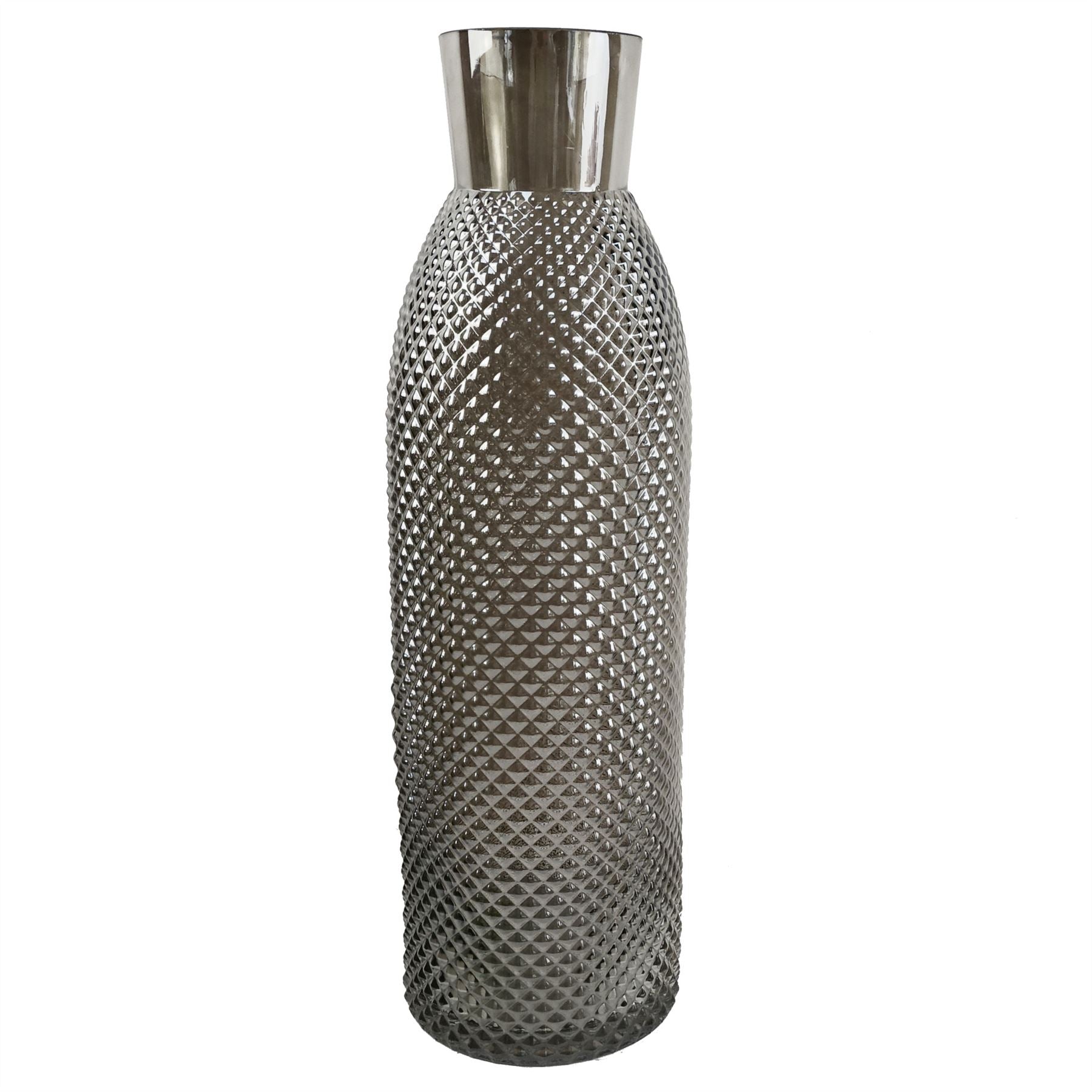 Leaf 50cm Smoke Grey Diamond Embossed Tall Glass Vase