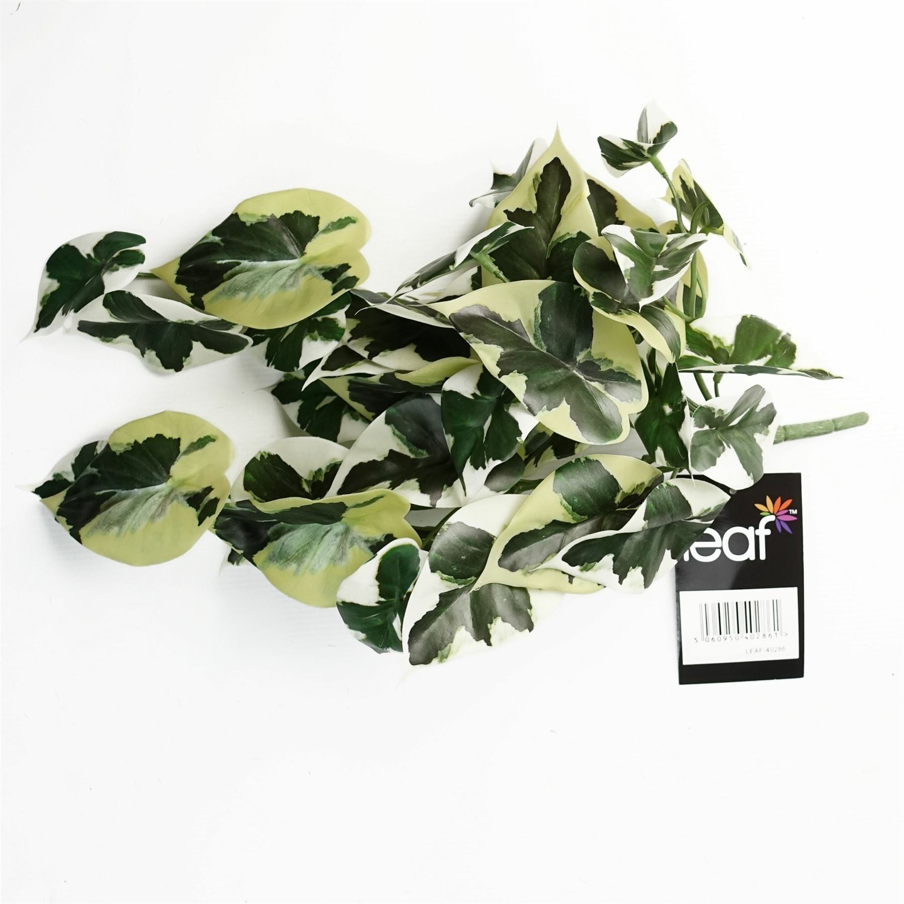 Leaf 40cm Artificial Trailing Variegated Marble Pothos Plant, Realistic, Bare Stem