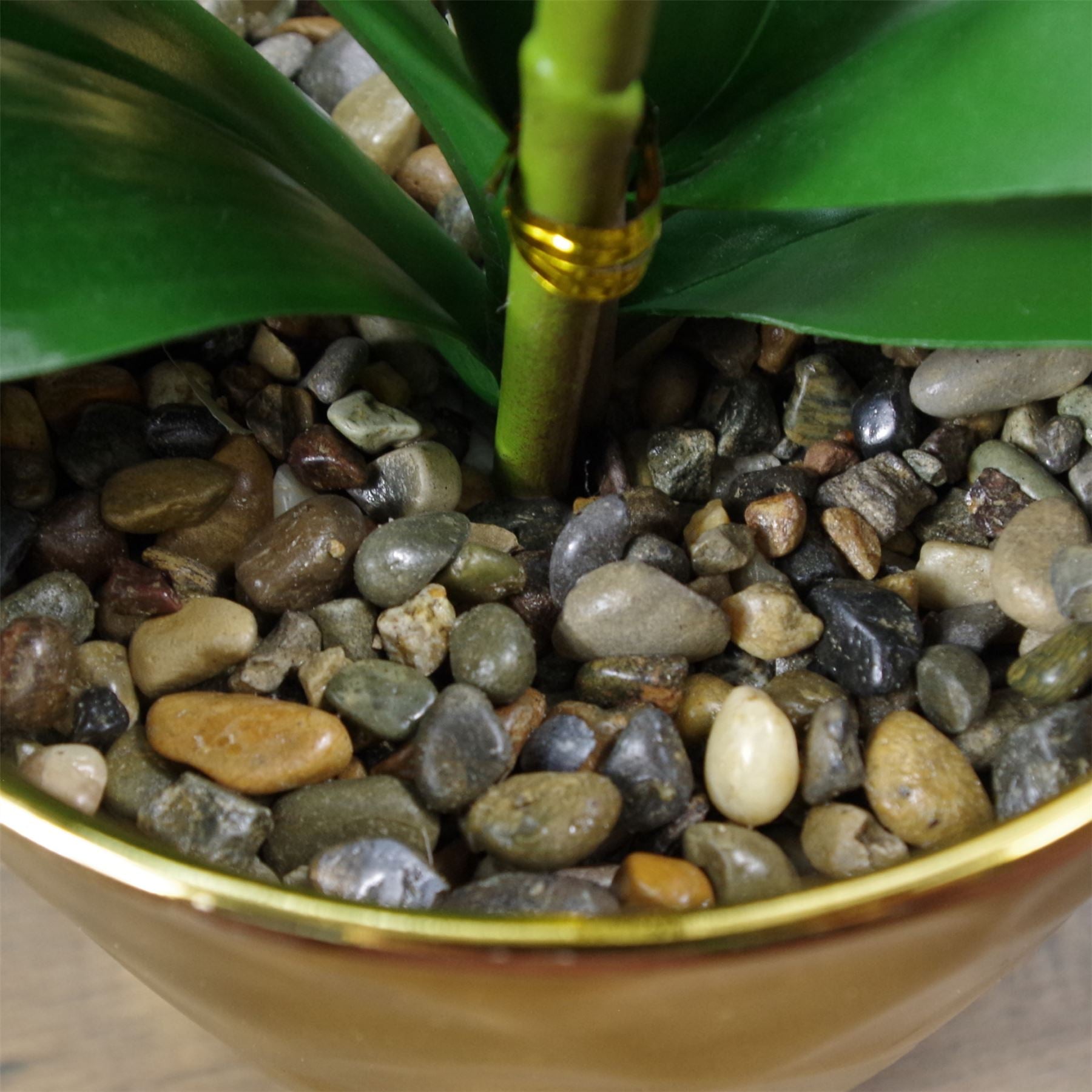 Leaf 46cm Artificial Red Orchid with Real Touch Leaves, 7 Flowers and Silver Pot