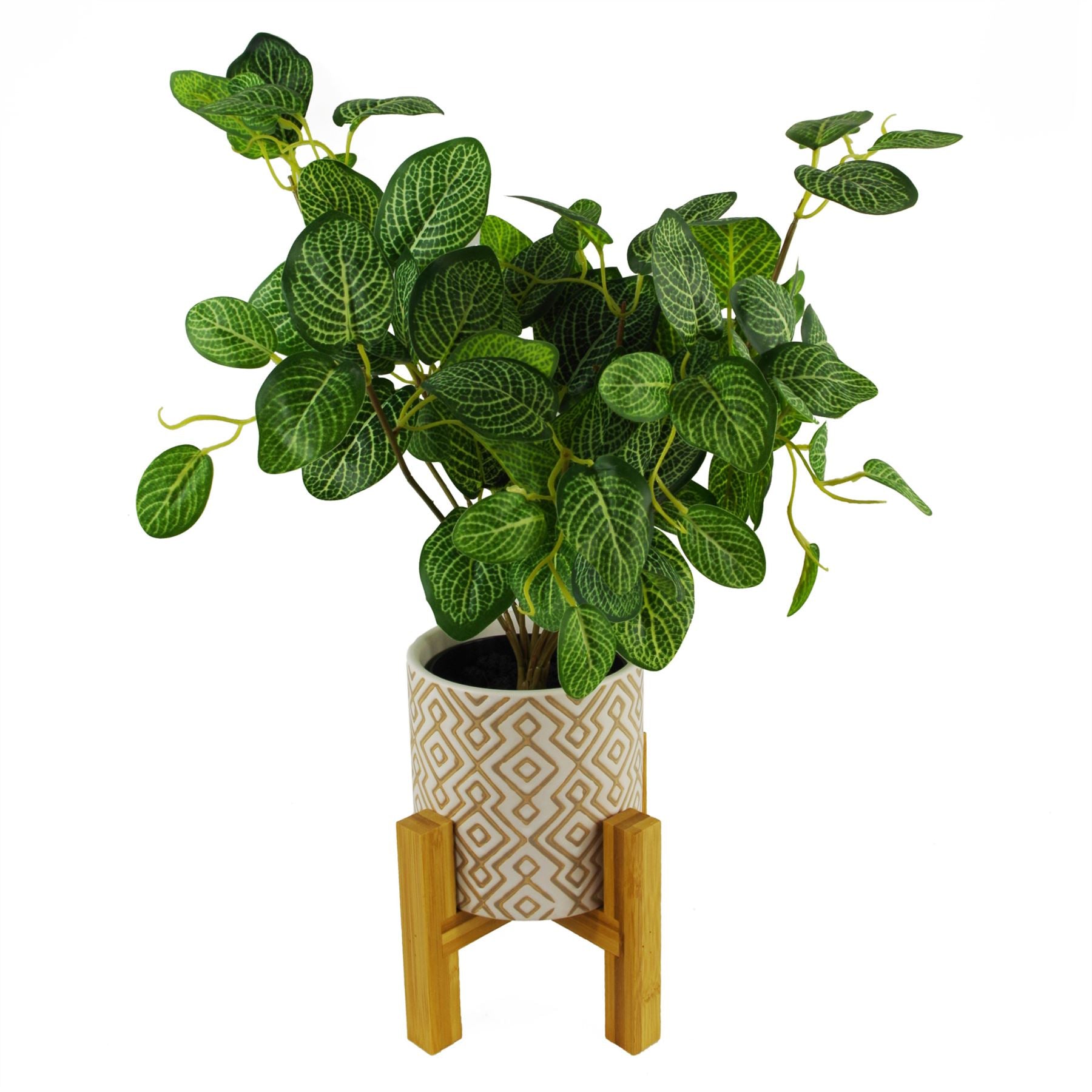 Leaf 40cm Artificial Variegated Pothos Plant in Small Black Plastic Pot