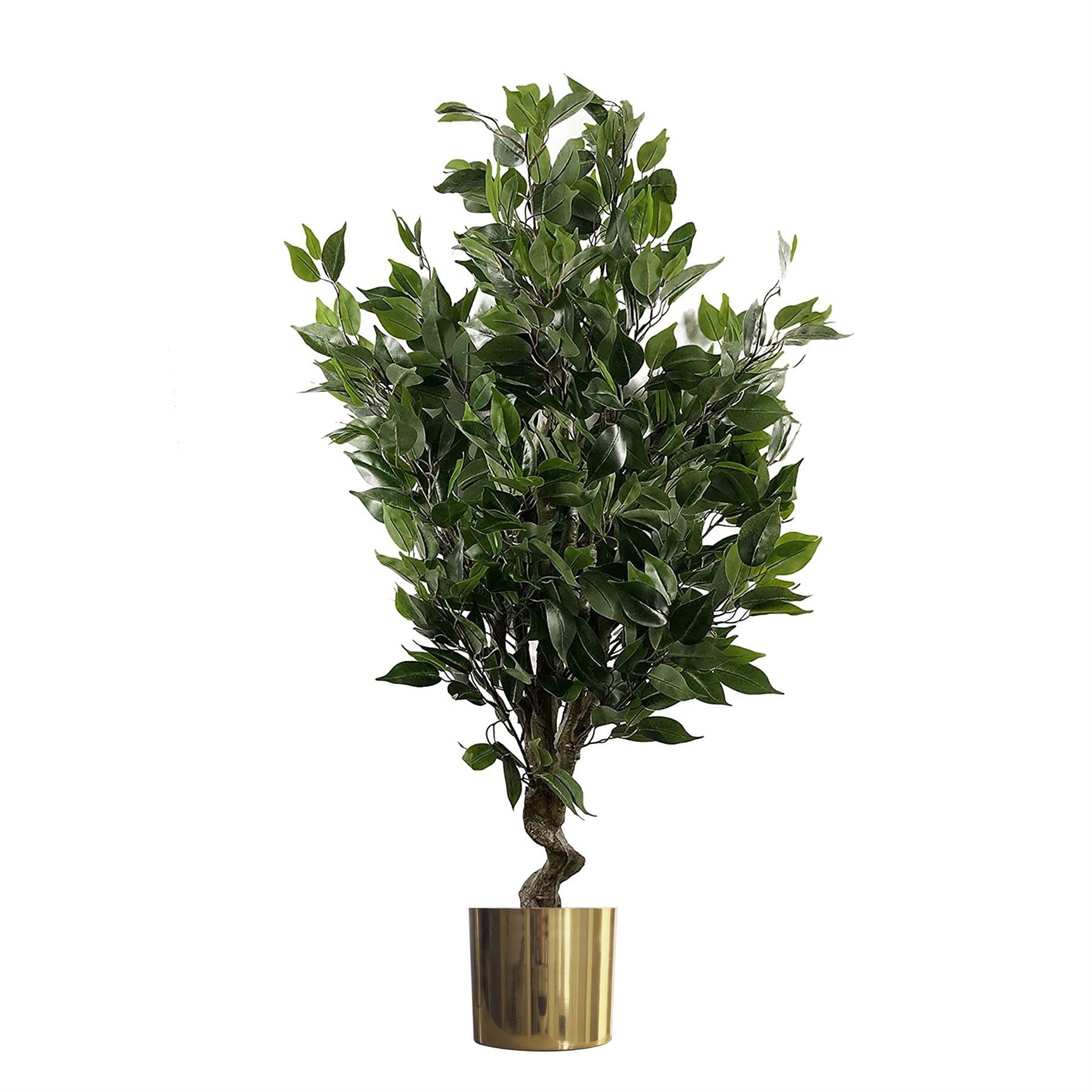Leaf 110cm Artificial Evergreen Twist Ficus Tree with Gold Metal Planter