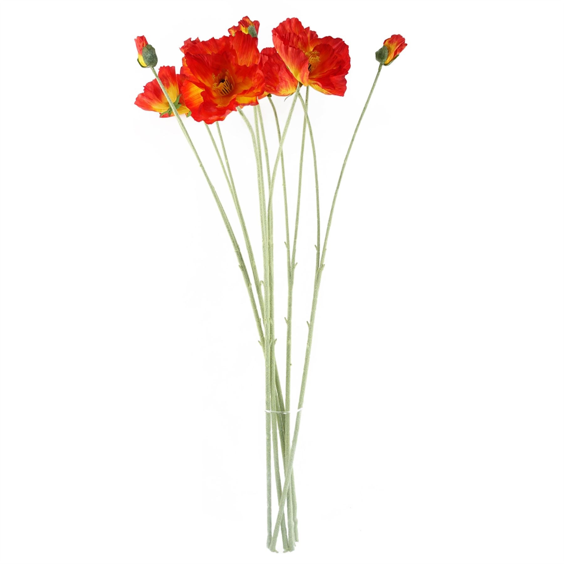 Leaf 100cm Poppy and White Blossom Arrangement with Smoke Grey Glass Vase
