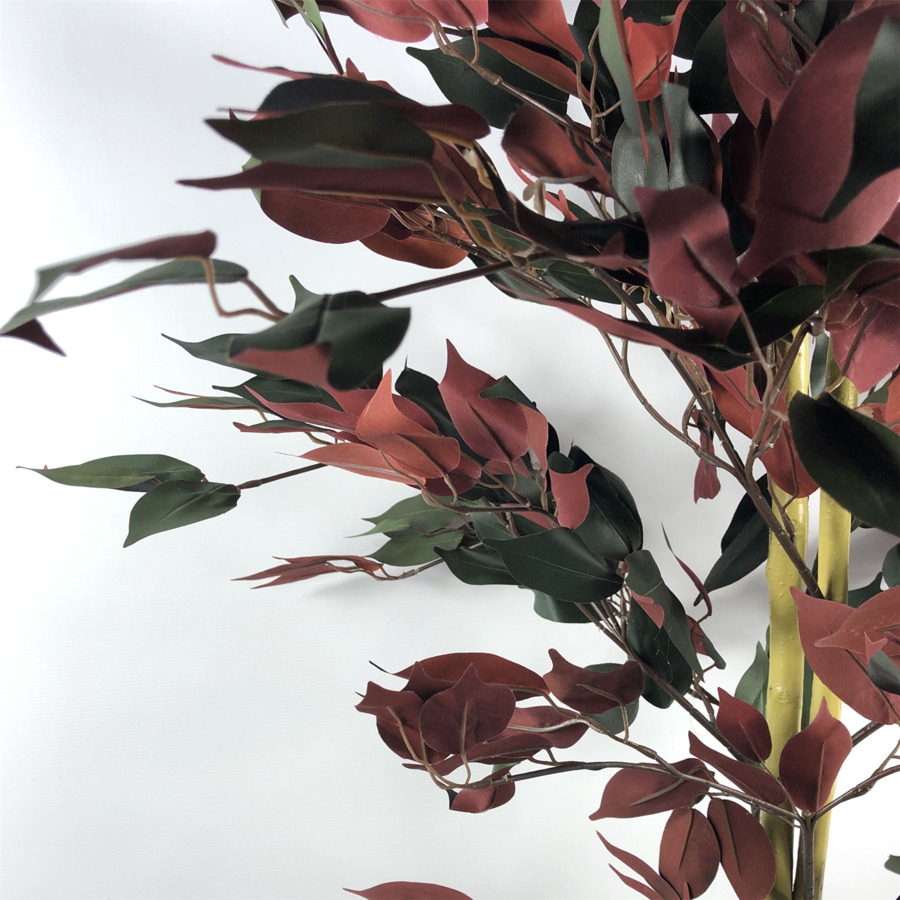 Leaf 120cm Artificial Red and Green Capensia Style Tree with Real Wood Trunk and Weighted Yellow-Finish Pot