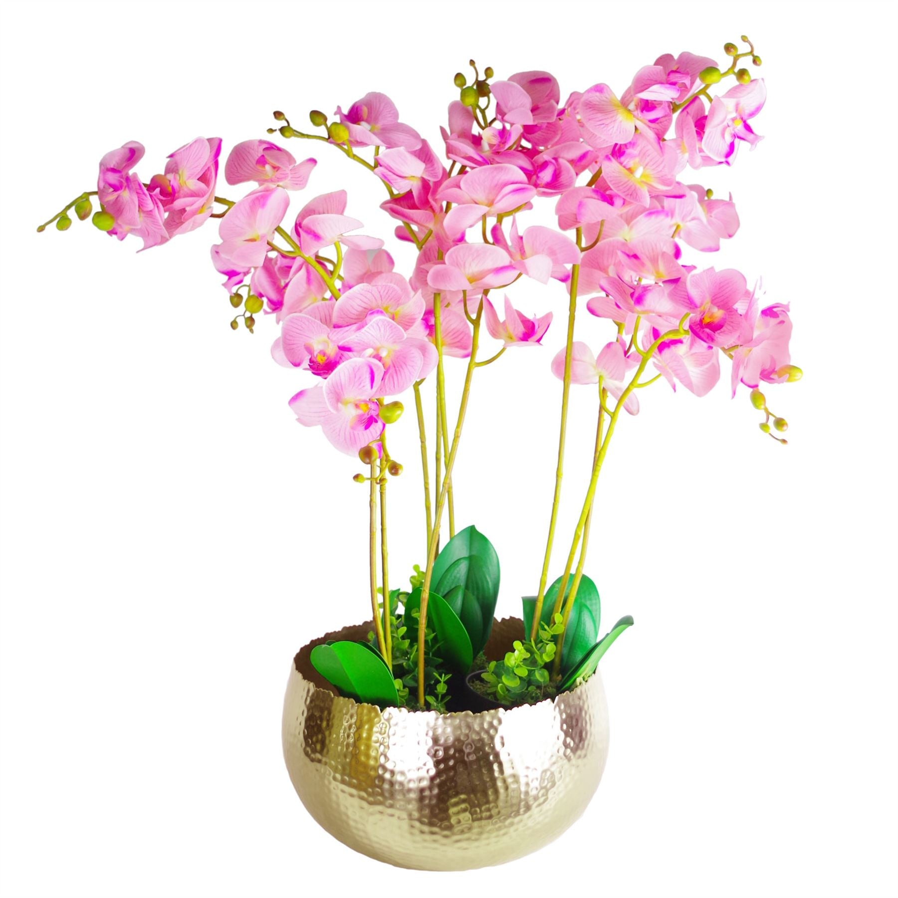 Leaf Large Hammered Gold Metal Planter Bowl 32 x 20cm Curvy Edge