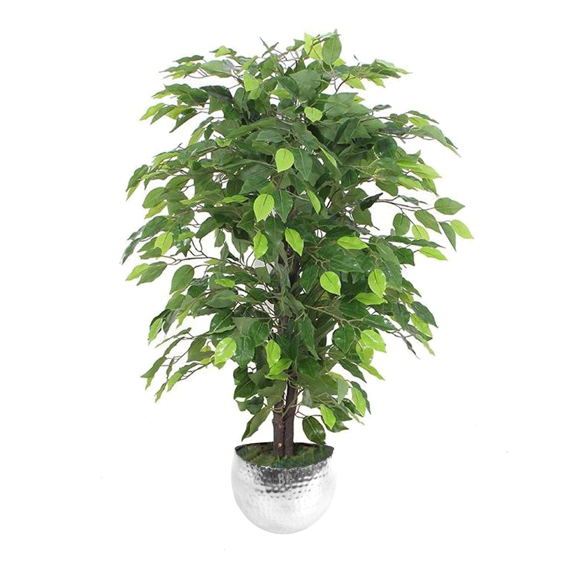 90cm Artificial Ficus Tree with Silver Metal Planter