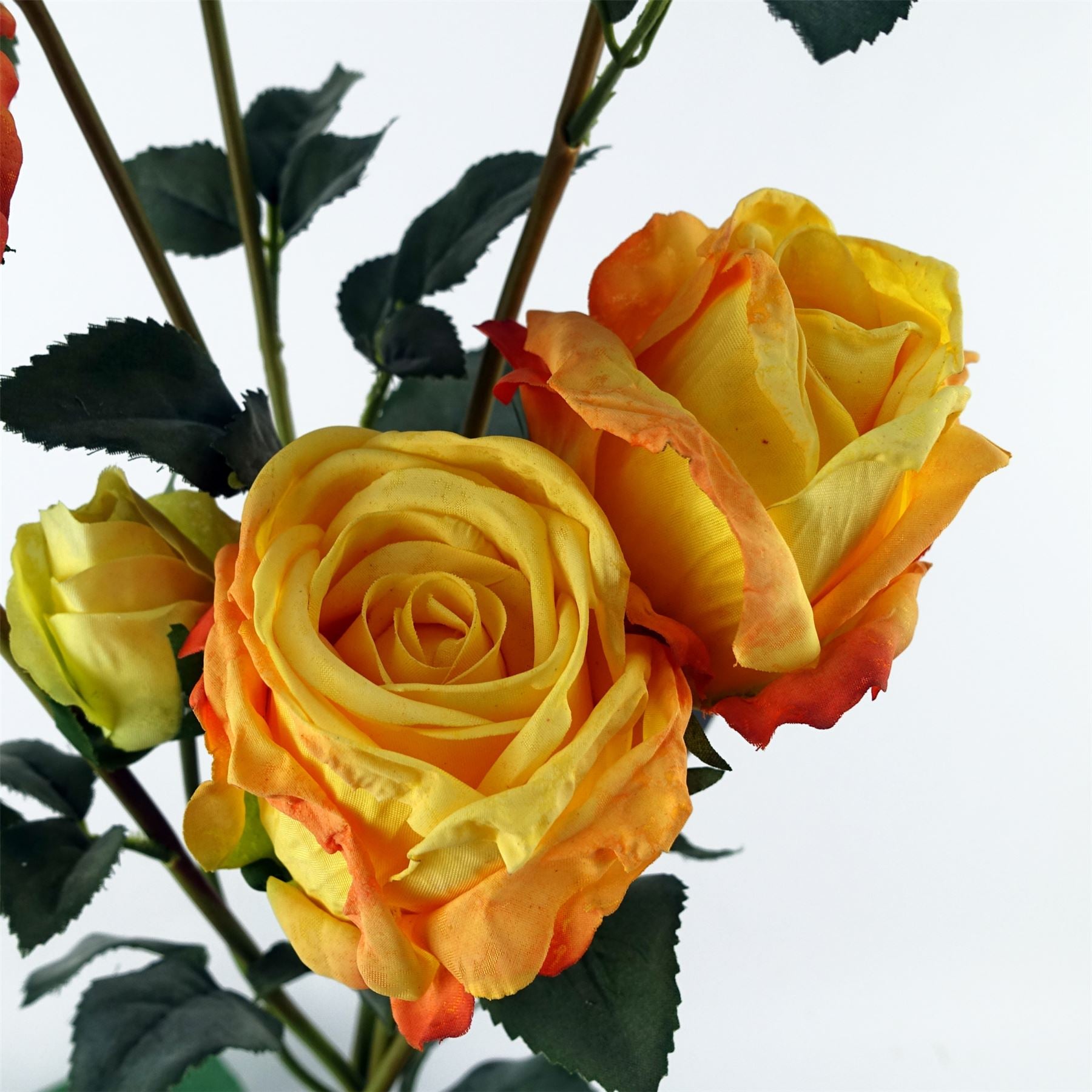 Leaf Yellow Rose Artificial Flower Sprays 6 x 60cm, 24 Flowers, 18 Buds