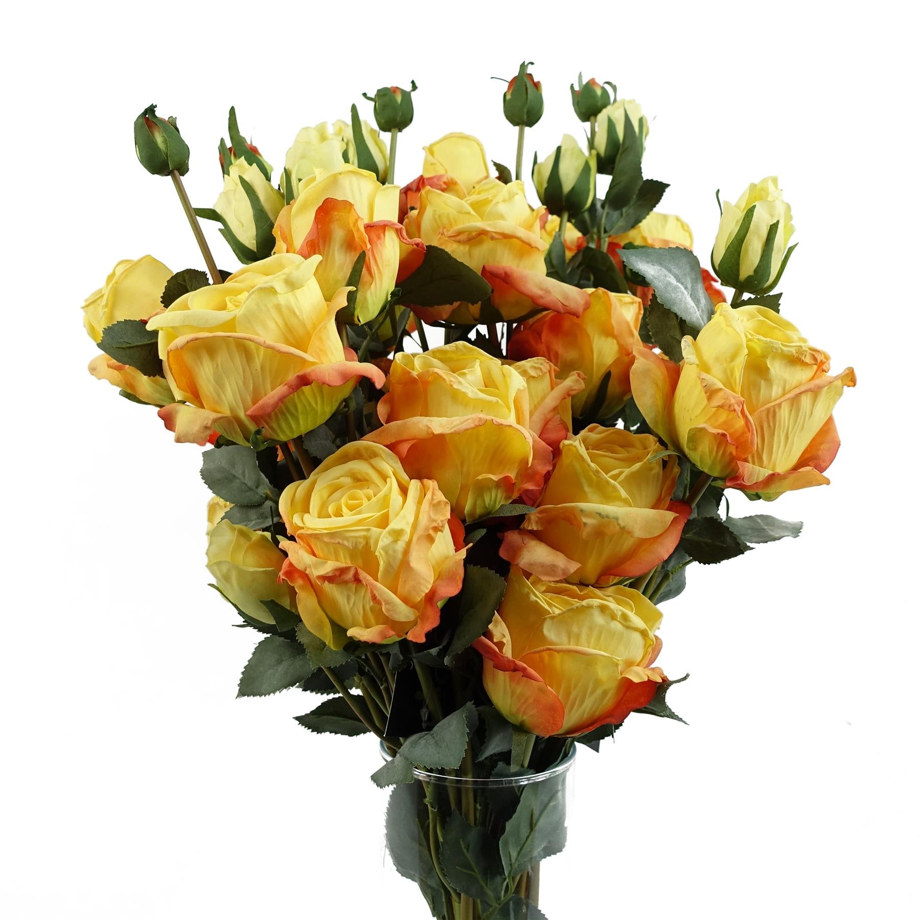 Leaf Yellow Rose Artificial Flower Sprays 6 x 60cm, 24 Flowers, 18 Buds