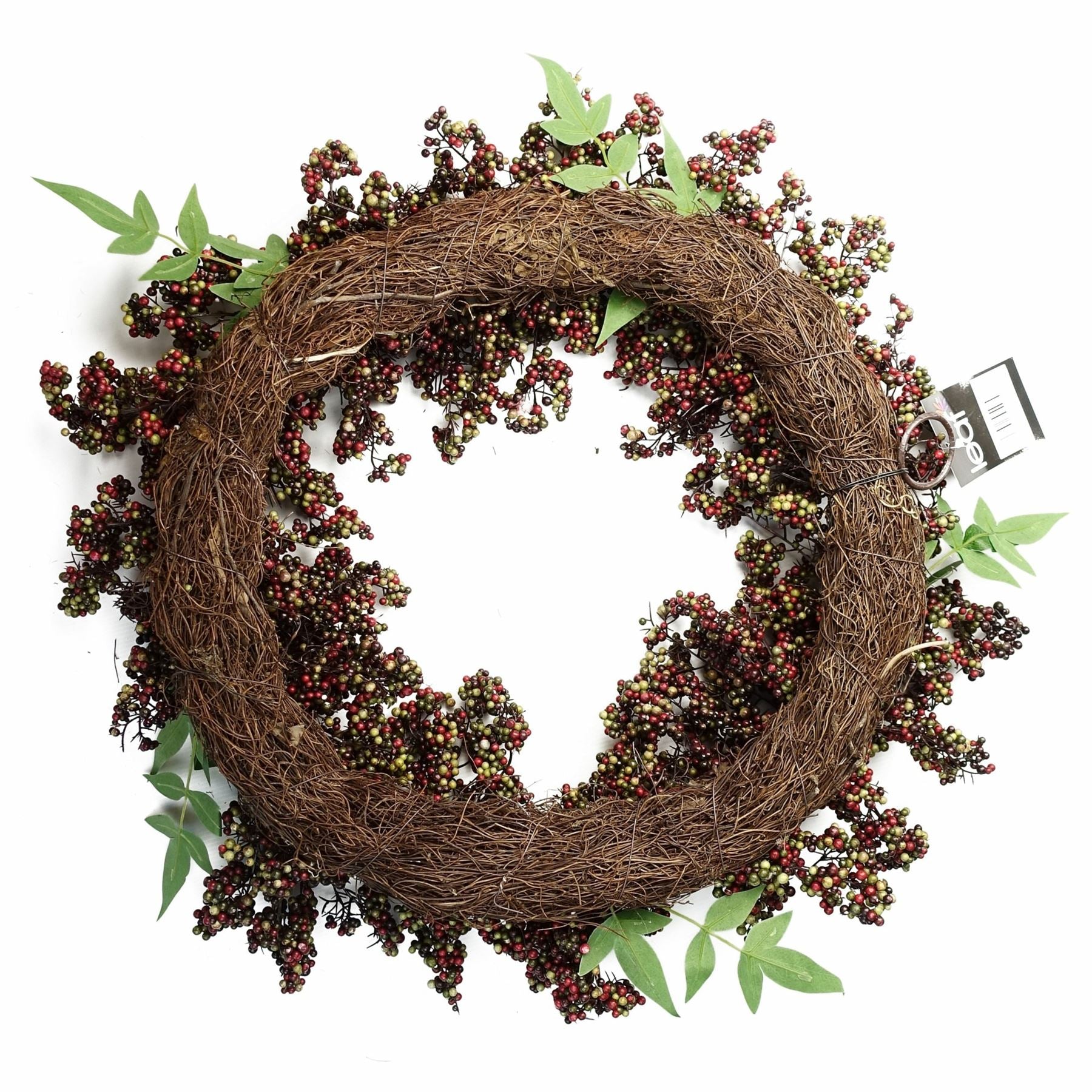 Leaf 55cm Artificial Black and Red Berry Wreath