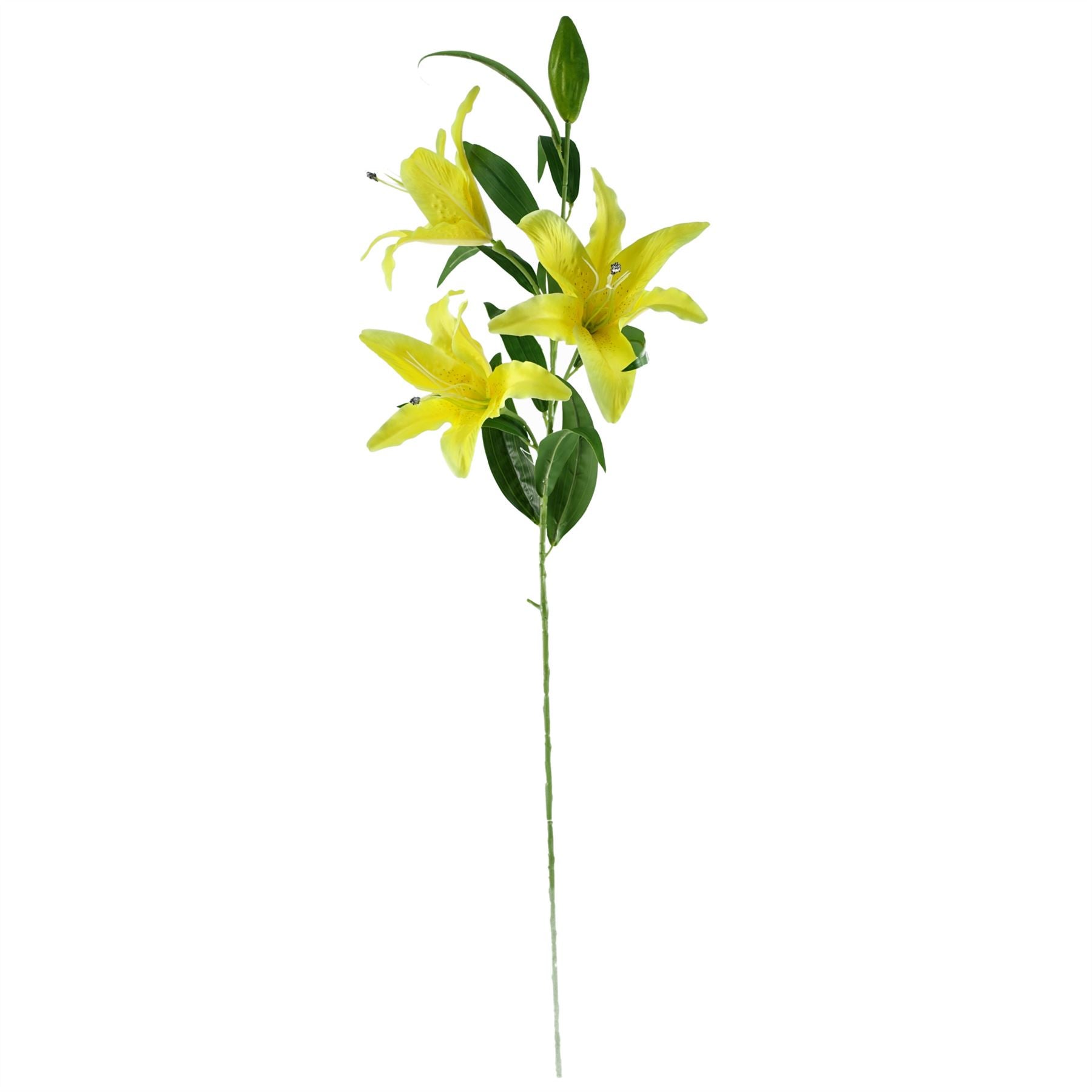 Leaf 100cm Yellow Lily and Fern Artificial Flower Arrangement with Smoke Grey Glass Vase