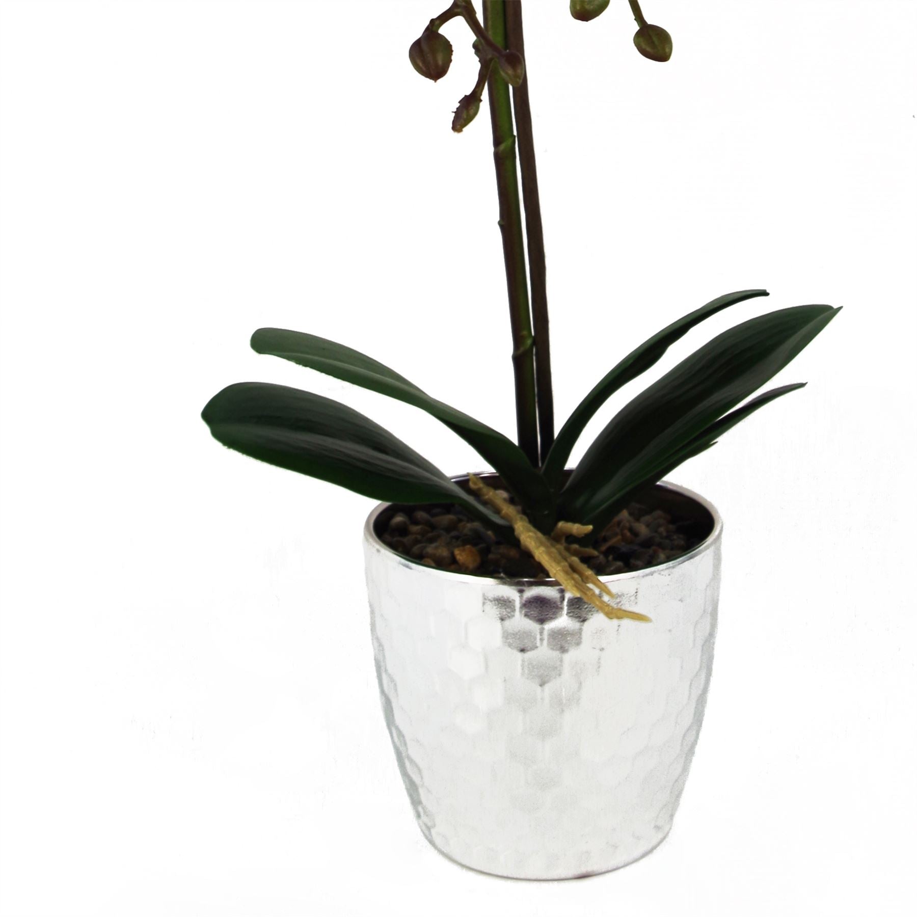 Leaf 50cm Artificial Phalaenopsis Orchid Plant, Light Pink, Silver Honeycomb Pot