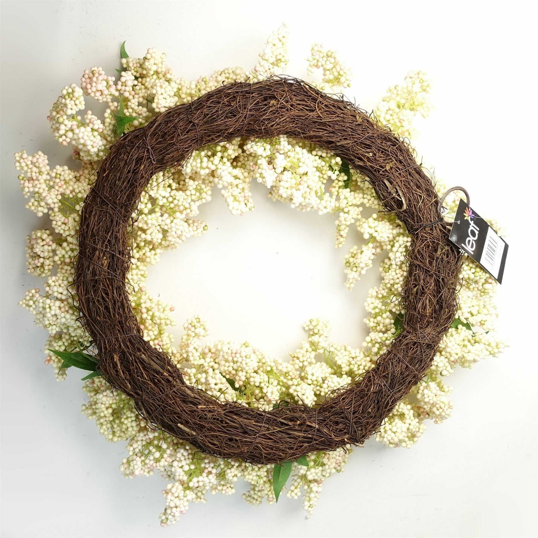 Leaf 55cm Artificial Hanging White Berry Wreath