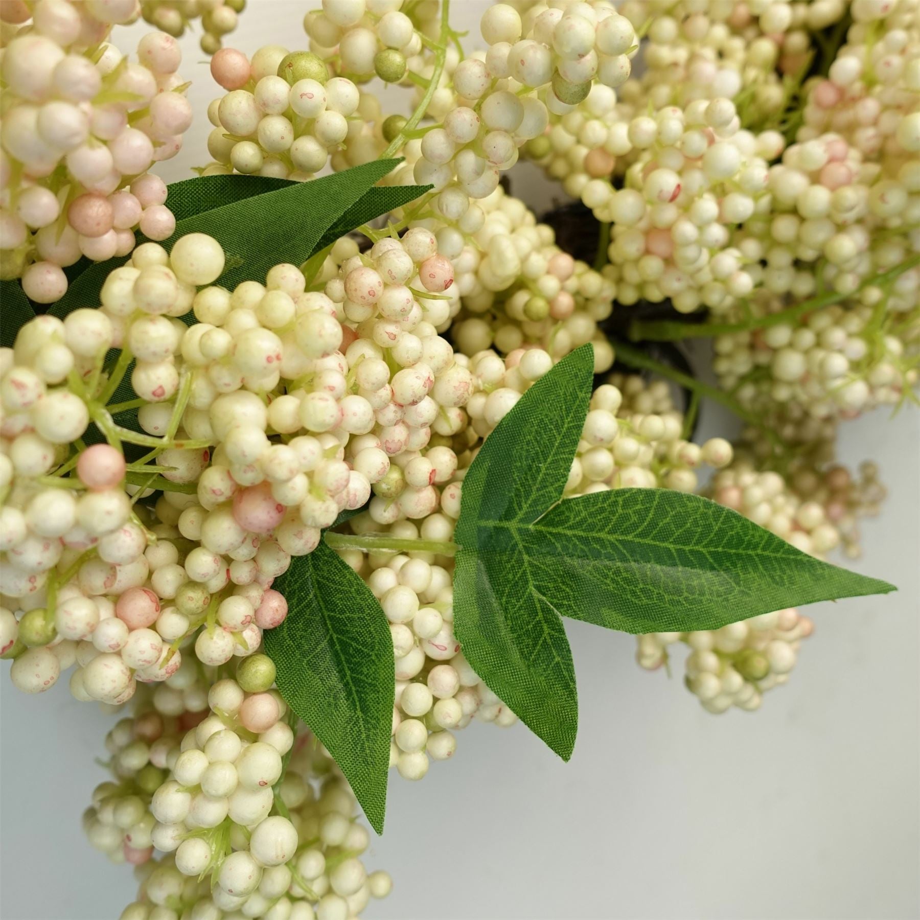Leaf 55cm Artificial Hanging White Berry Wreath
