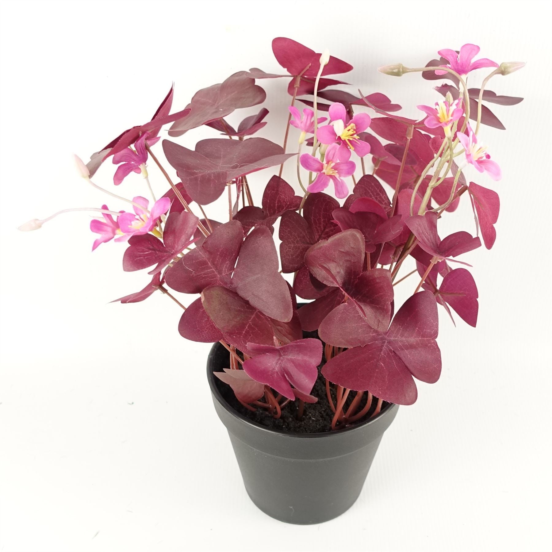 Leaf 30cm Artificial Purple Shamrock Plant in Black Plastic Pot
