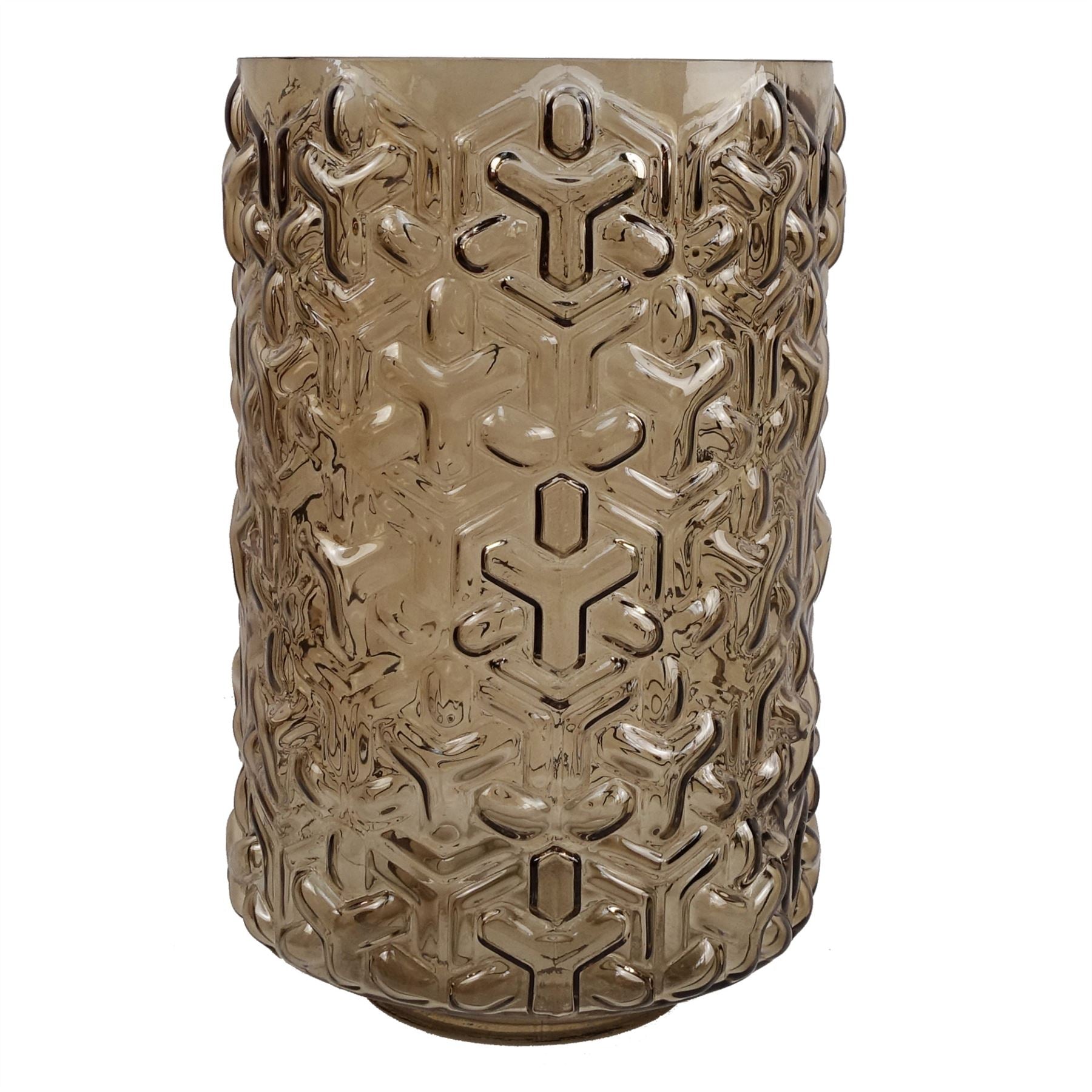 Leaf 26cm Embossed Light Chestnut Glass Vase with Gold Rim