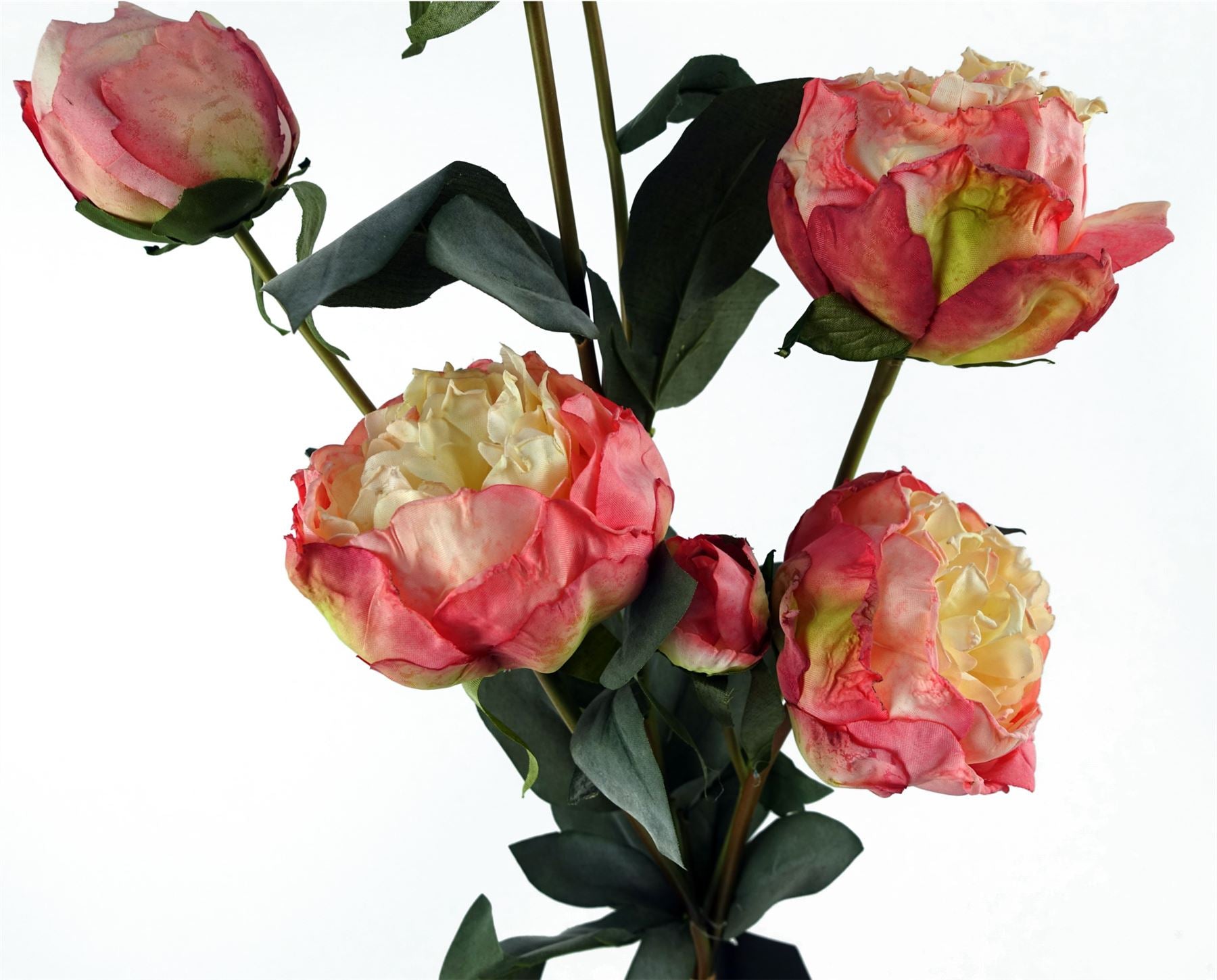 Leaf 6 x 55cm Pink Peony Artificial Flower Stem Bundle - 24 Flowers, 18 Buds