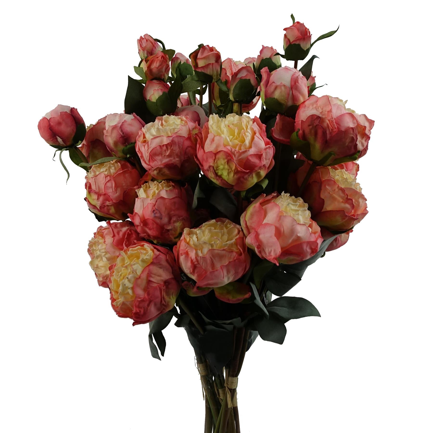 Leaf 6 x 55cm Pink Peony Artificial Flower Stem Bundle - 24 Flowers, 18 Buds