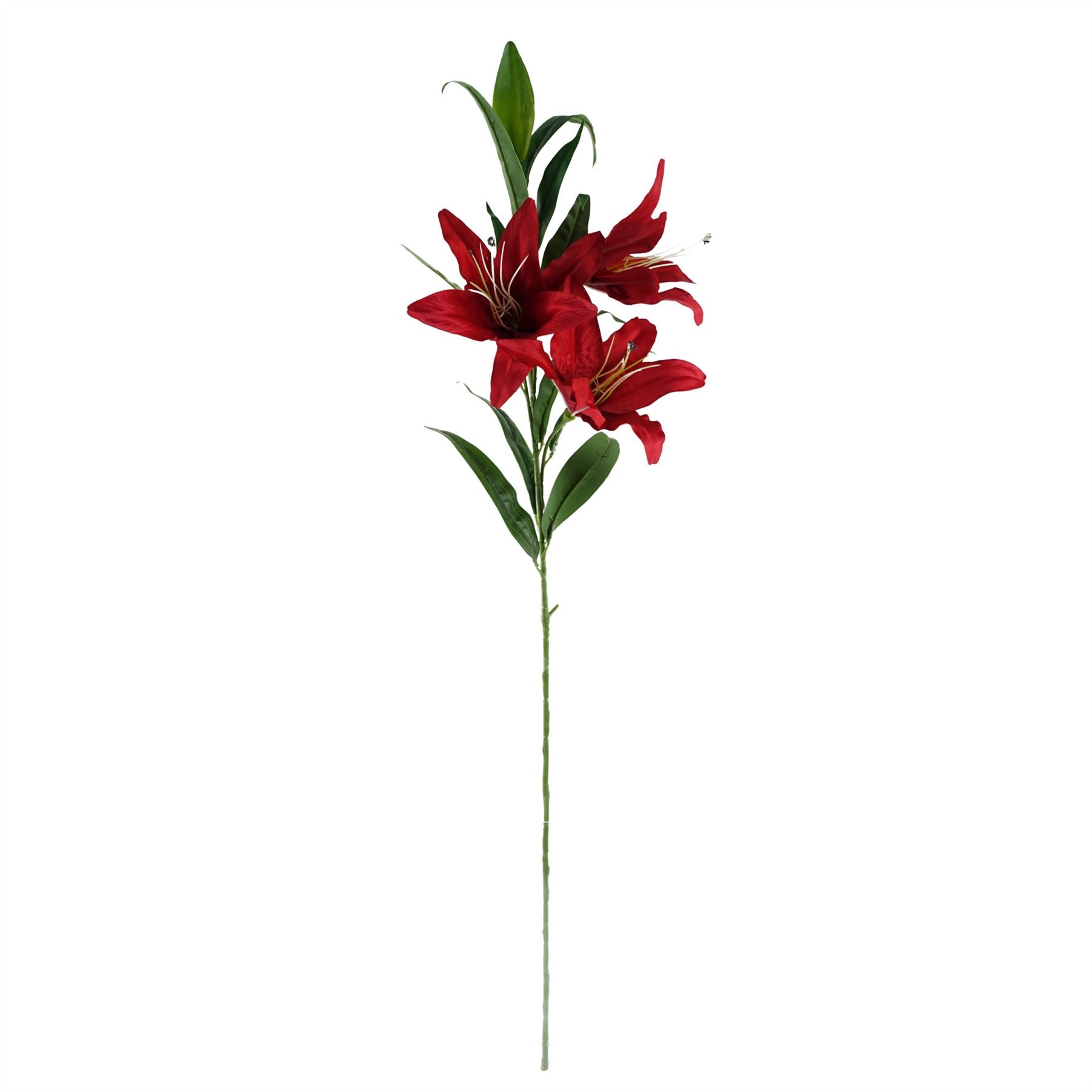 Artificial Red Lily Arrangement in Silver Glass Vase, 80cm Complete Pack
