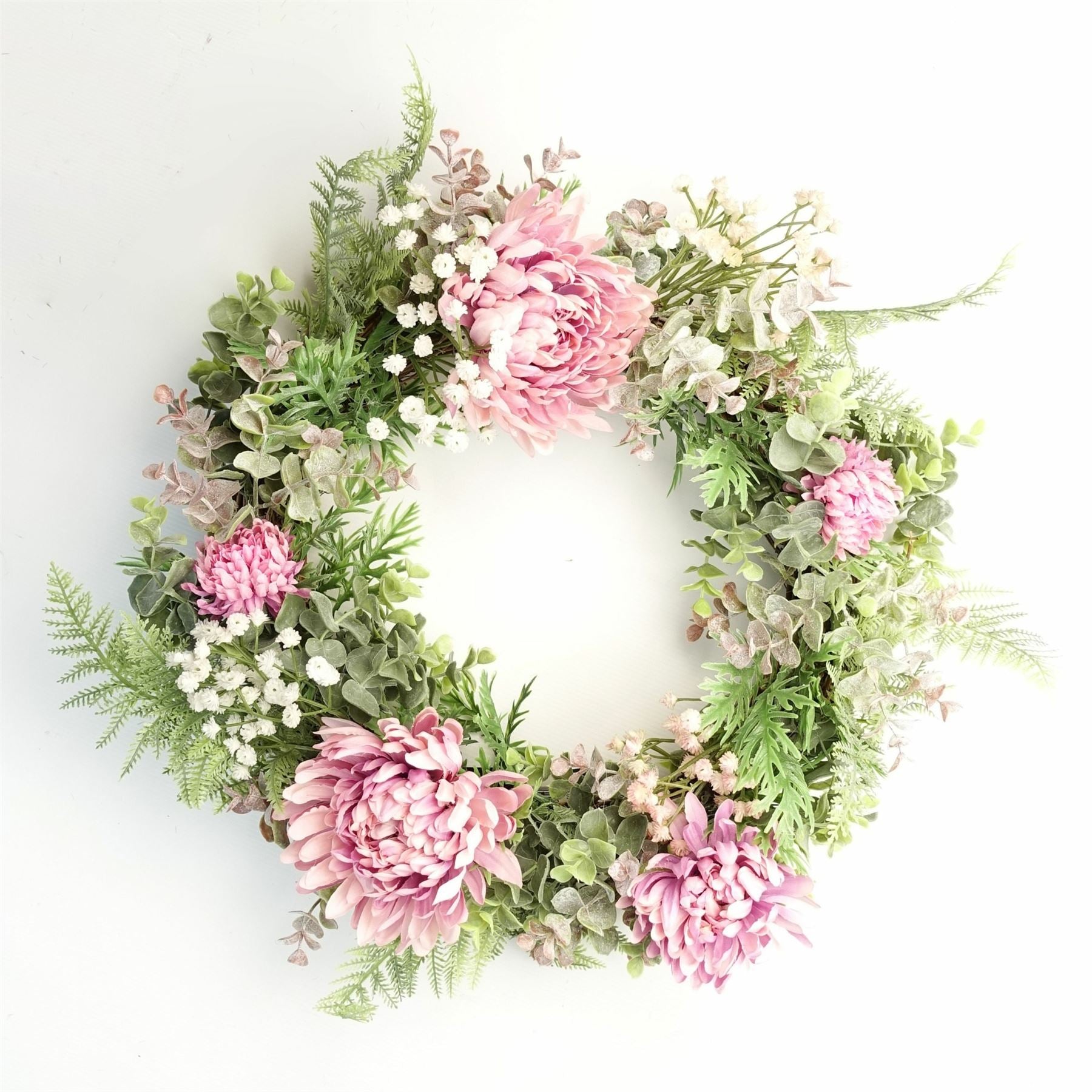 Leaf 45cm Large Artificial Pink Blossom Wreath with Natural Woven Base