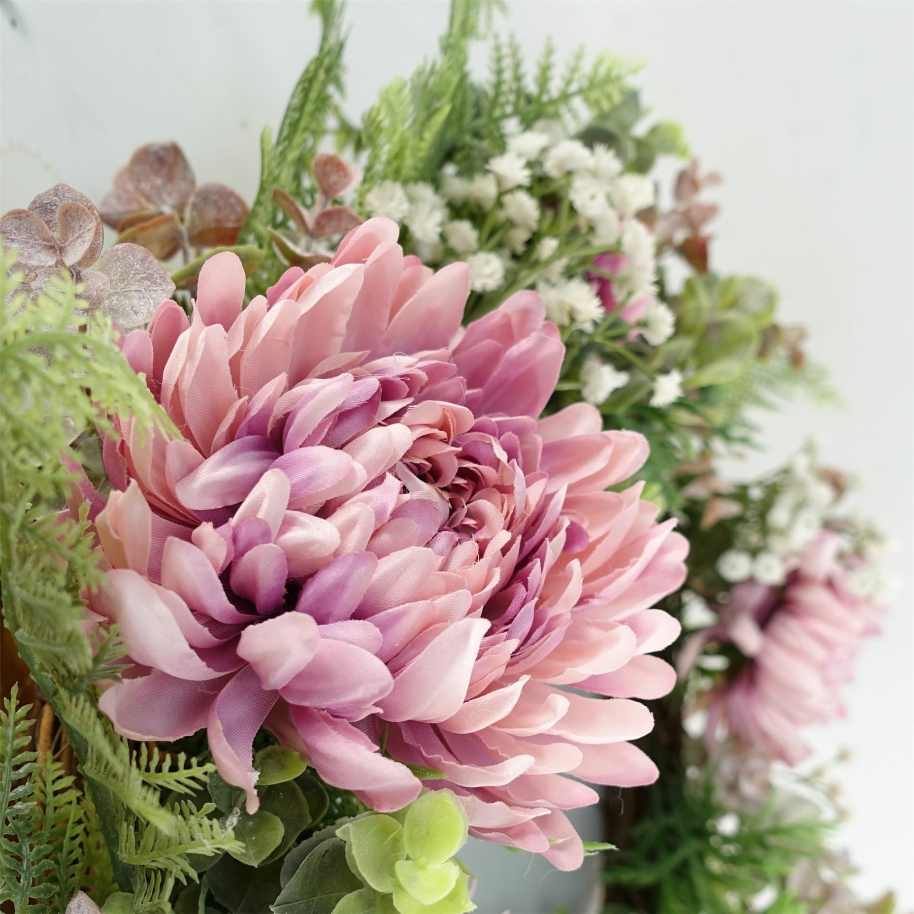 Leaf 45cm Large Artificial Pink Blossom Wreath with Natural Woven Base