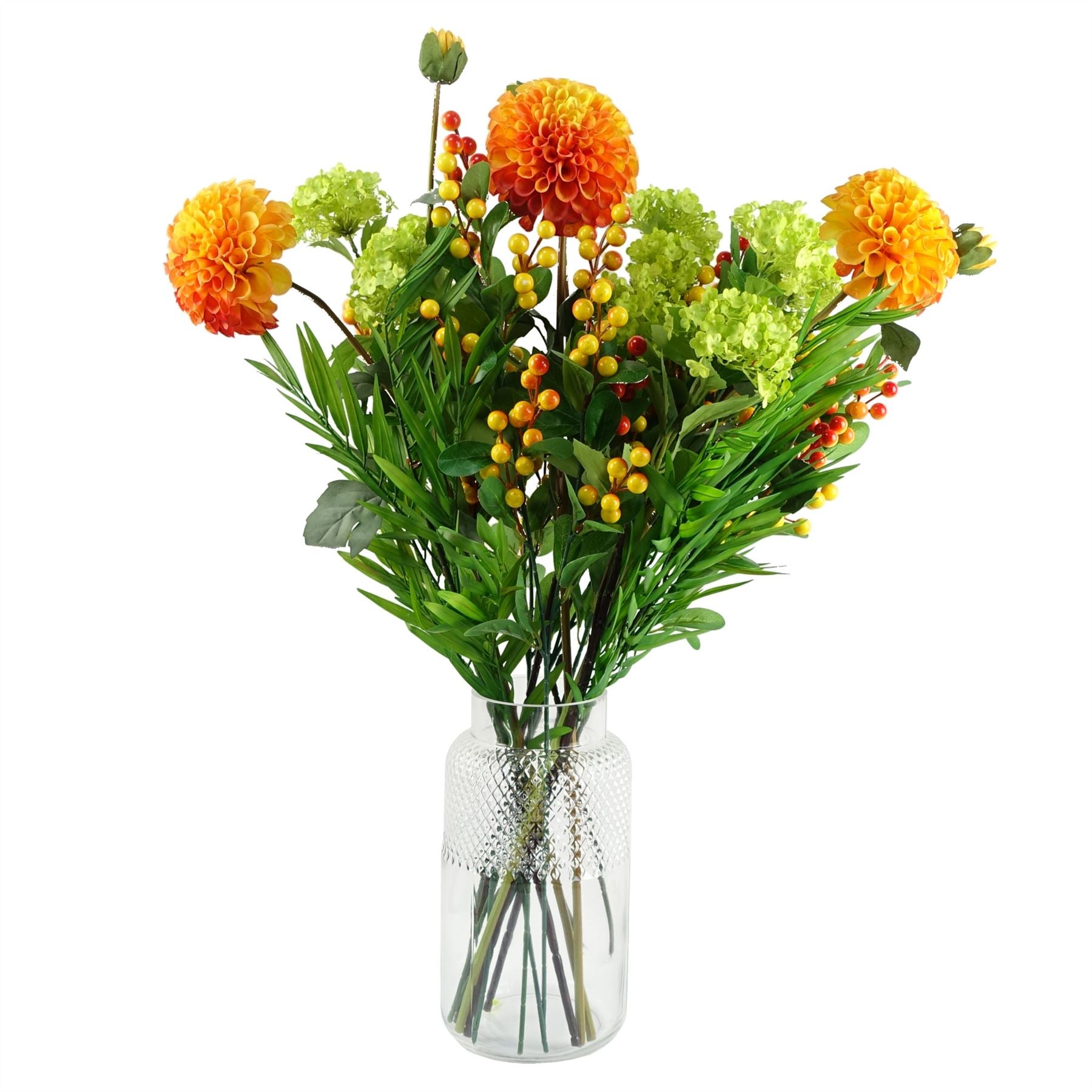 Leaf Pack of 6 Artificial Orange Berry Stems with Plastic Leaves, 70cm