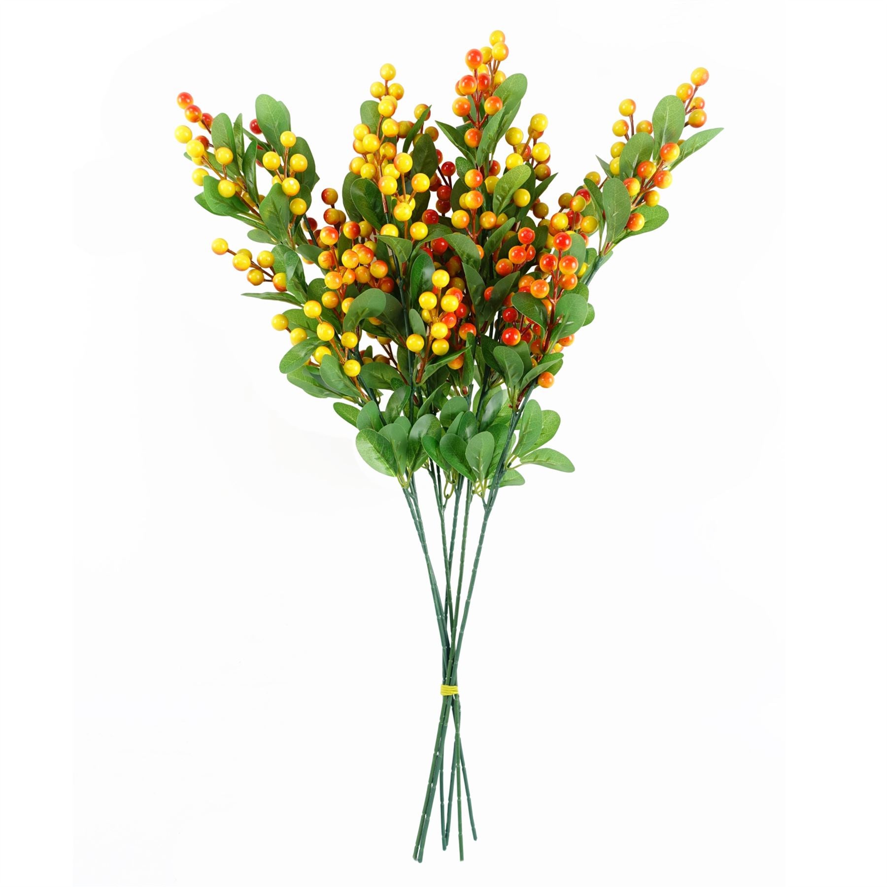 Leaf Pack of 6 Artificial Orange Berry Stems with Plastic Leaves, 70cm