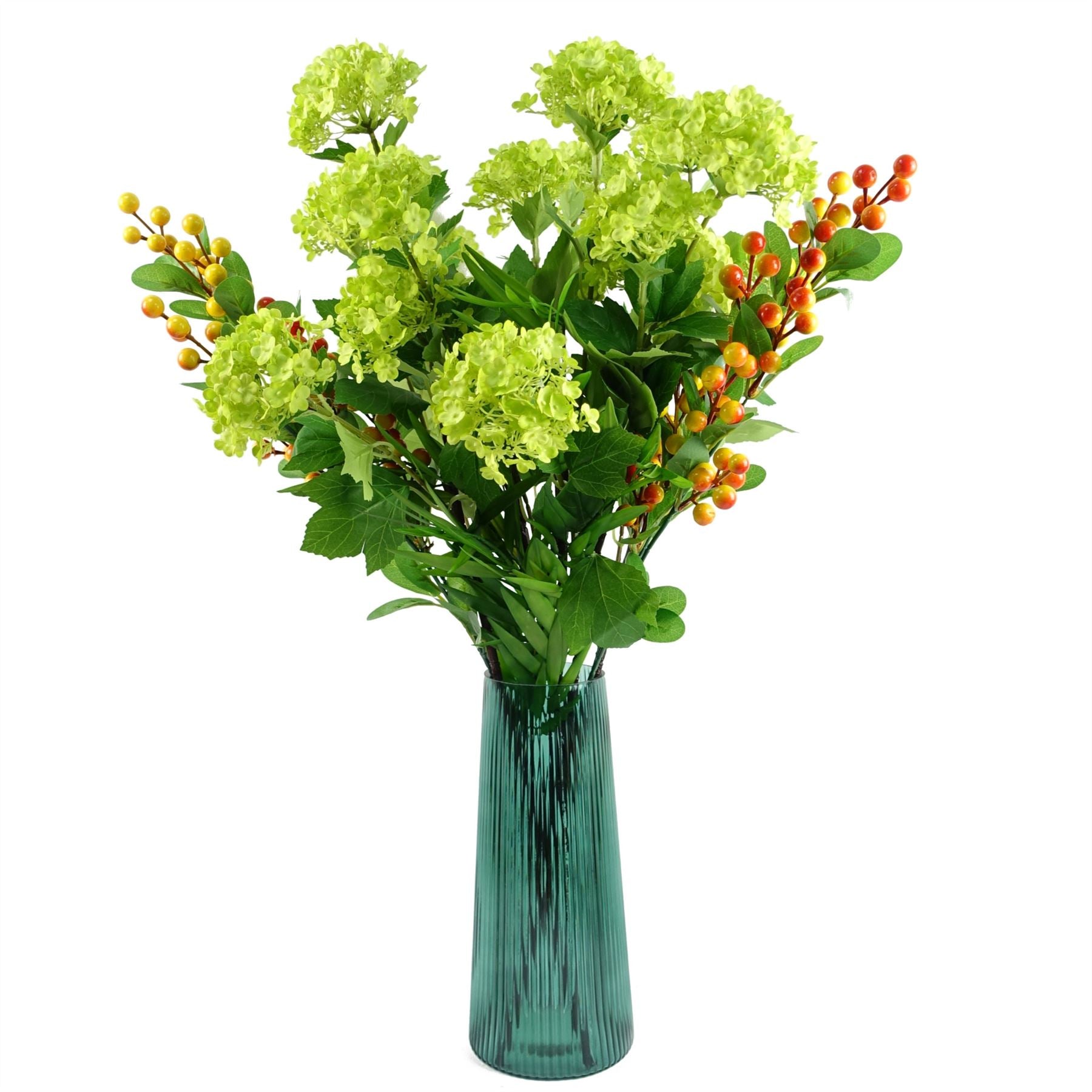 Leaf Pack of 6 Artificial Orange Berry Stems with Plastic Leaves, 70cm